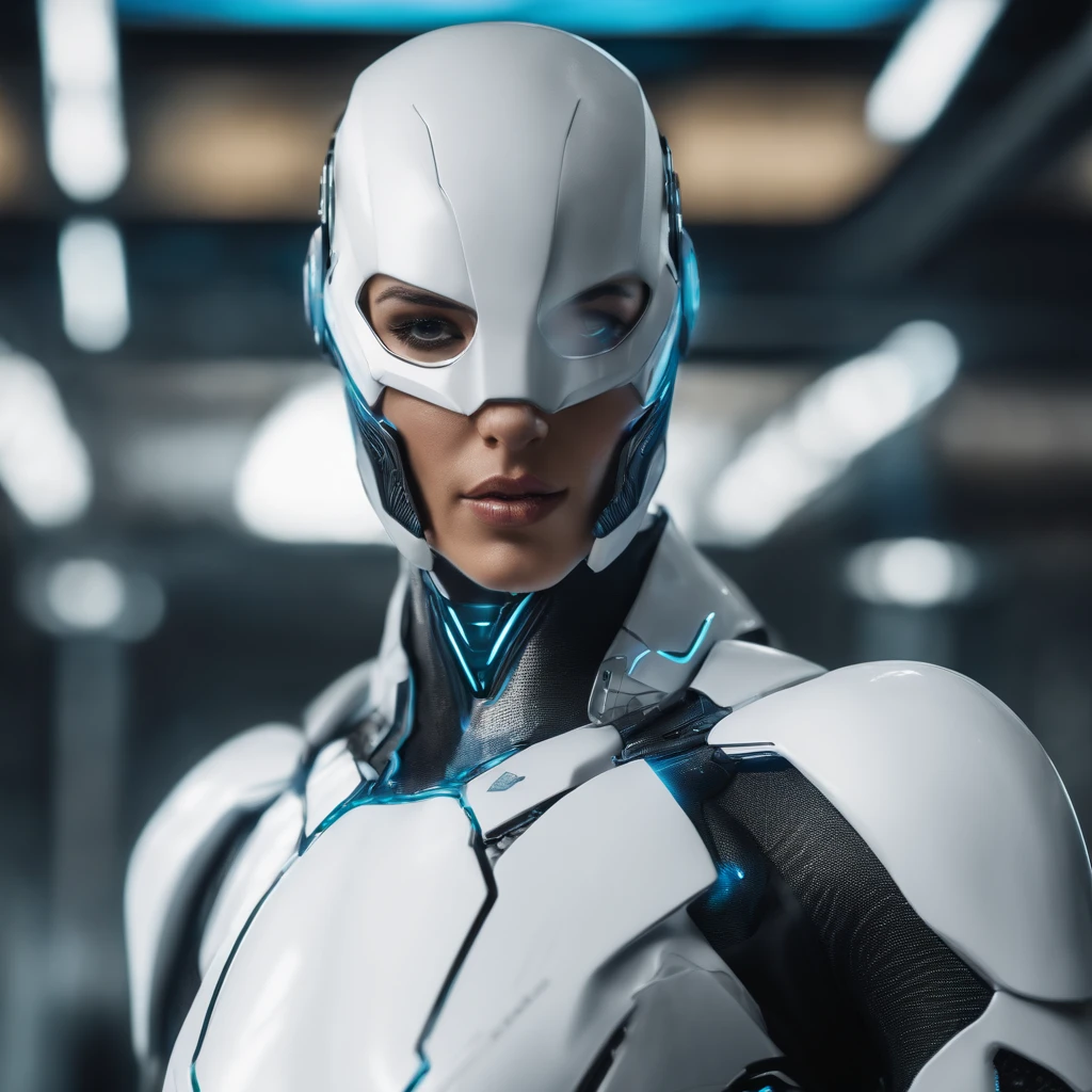 espetacular, master part, :Realistic white hero focus on an advanced cybernetic orba prima suit, alta qualidade ::n_desenho de estilo, Low-quality imperfection,