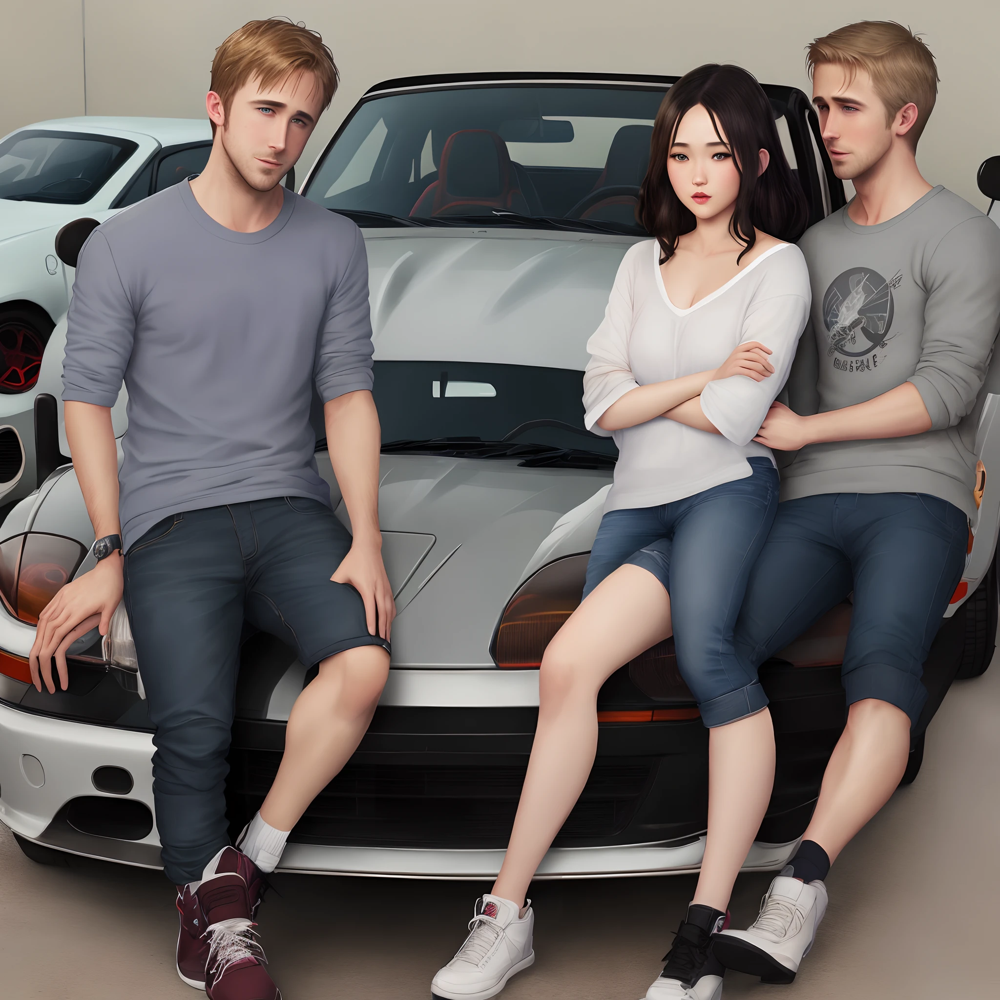 ryan gosling, shaking hand, niko bellic, asian night club, hyper realistic, female sexual dancers