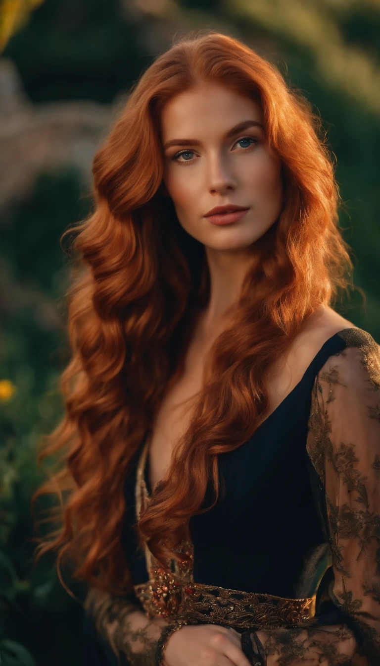 8k, best quality, masterpiece, selfie of a 20 year old red head model, beautiful, long hair, wavy hair, dressed for dinner in Sardinia Italy