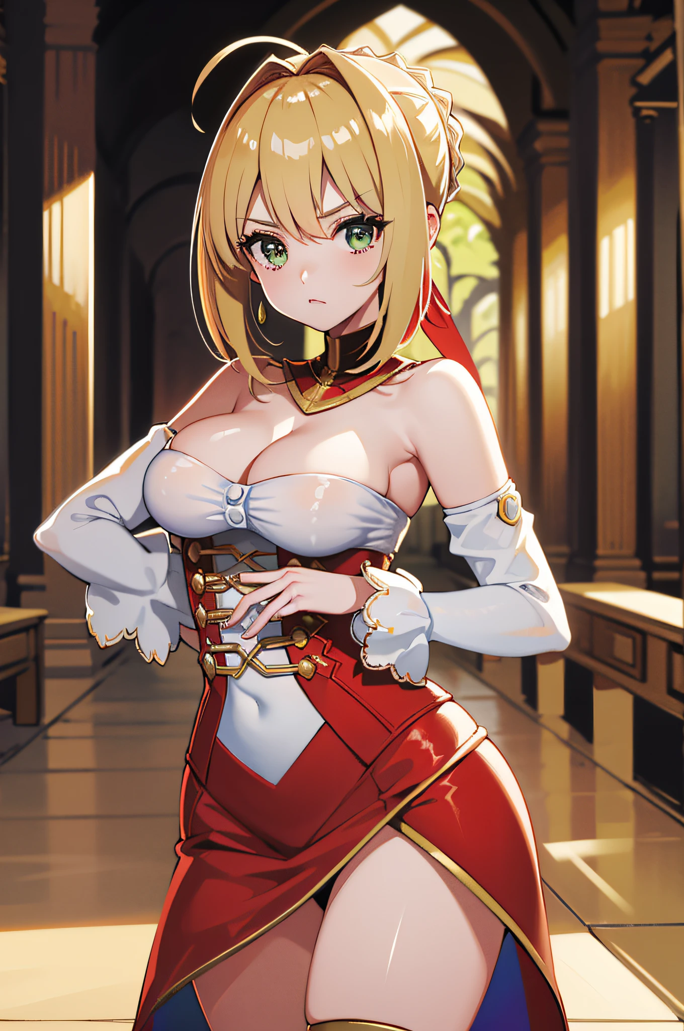 nero claudius, fate, peitos enormes, coxa grande, (pele brilahnte suado: 1.4 ), absurdo, roupa de academia, olho para o espectador, qualidade superior, altamente detalhado, pose sexy, muito detalhado, milf, olhos brilhantes, obra prima, dynamic  lighting, fundo coliseu, alta resolução, foco nitido, profundidade de campo, 1 garota,