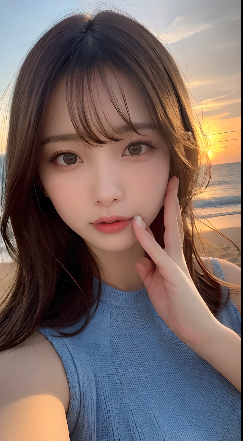 1 girl, masterpiece, Very detailed, (Beautiful and delicate shine), Lens flare, Gray Hair, Medium Long Hair, Floating Hair, think return, return, return, smile, blue eyes, White Dress, Big Breasts, Upper Body, Wide Shot, , ((Uyuni salt lake)), sunrise, cloud, returnlight, Purple Sky, Yellow Sky, Gradient Sky, ,Huge breasts,Looking at the audience