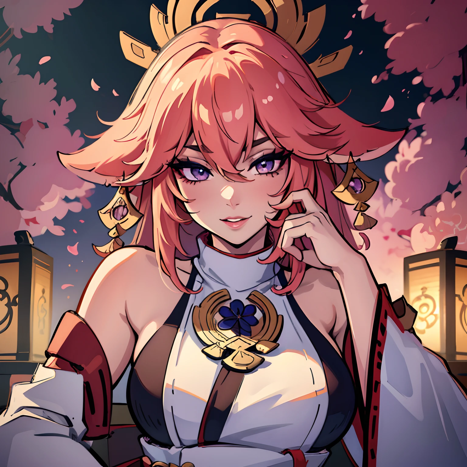(best quality,4k,8k,highres,masterpiece:1.2),detailed eyes,detailed lips,extremely detailed eyes and face,long eyelashes,Yae Miko in a sexy pose,traditional Japanese clothing,graceful posture,sultry expression,dynamic composition,floral patterns,bold colors,[anime],(vibrant,rich:1.1) color palette,soft lighting
