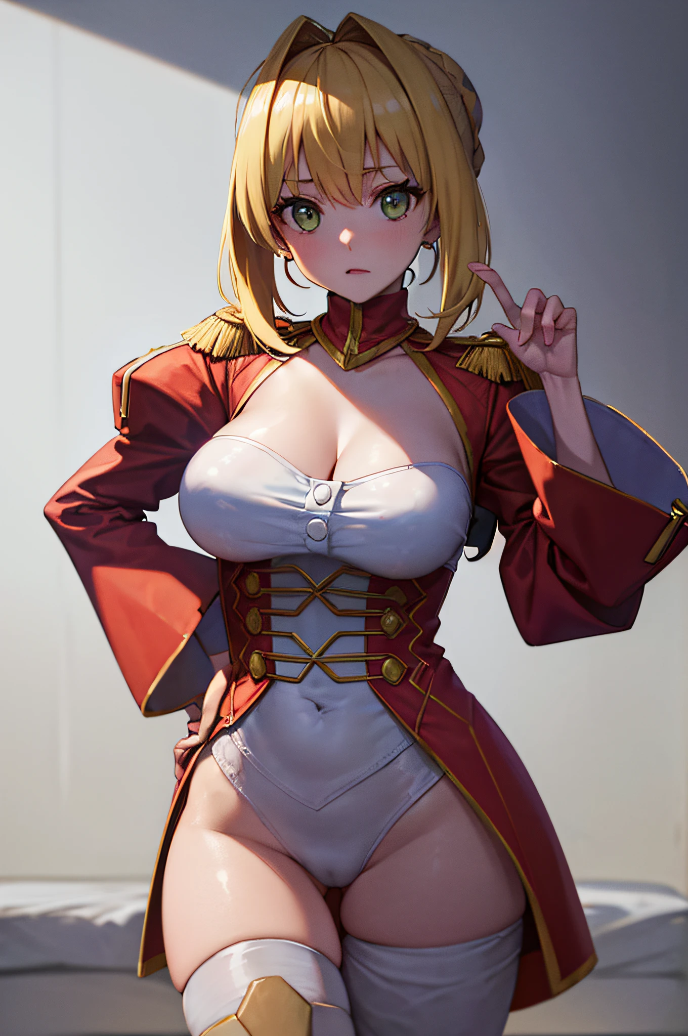 nero claudius, fate, peitos enormes, coxa grande, (pele brilahnte suado: 1.4 ), absurdo, roupa de academia, olho para o espectador, qualidade superior, altamente detalhado, pose sexy, muito detalhado, milf, olhos brilhantes, obra prima, dynamic lighting, fundo coliseu, alta resolução, foco nitido, profundidade de campo, 1 garota,