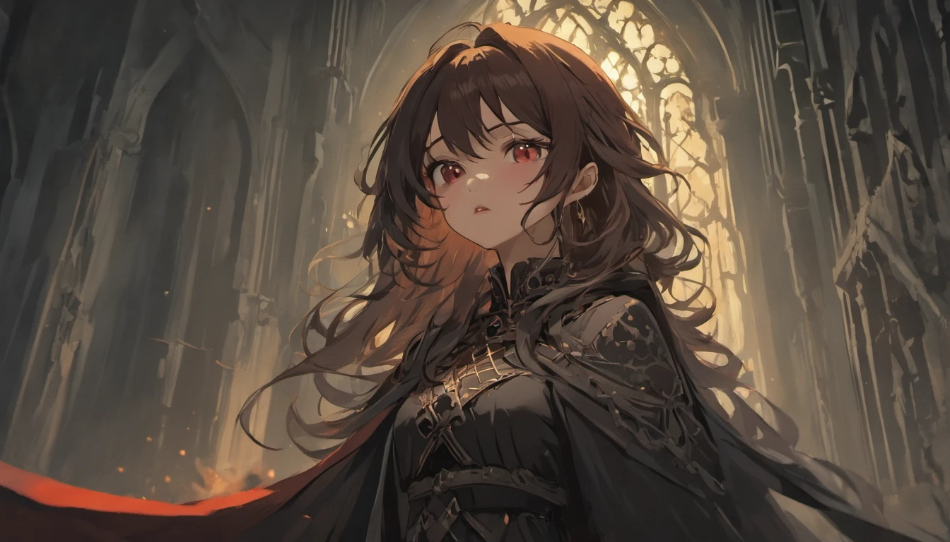 (best quality,4k,8k,highres,masterpiece:1.2),ultra-detailed,(realistic,photorealistic,photo-realistic:1.37),dark brown skinned female vampire,biting the neck of her victim,front of a dark gothic castle,ominous atmosphere,dramatic lighting,haunting shadows,crimson red curtains,bloody fangs,glistening drops of blood,dark flowing hair,seductively dressed,golden vampire eyes,pale moonlight illuminating the scene,intense emotions,desperate struggle,victim's terrified expression,subtle hints of supernatural powers,ancient stone walls,ravens perched on dark trees,thick mist swirling around the castle,ethereal beauty,evoking a sense of danger and allure,horror,gothic,portrait,expressionism,vivid colors,saturated tones,dramatic contrast,decaying leaves covering the ground,silent stillness,nighttime,secrets hidden in the darkness,quiet elegance,fierce and captivating,foreboding ambiance.