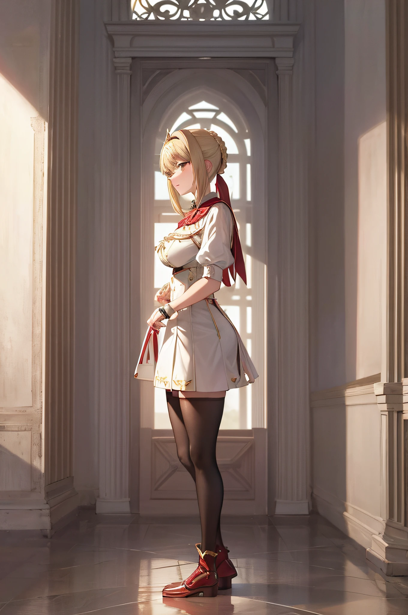 nero claudius, fate, peitos enormes, coxa grande, (pele brilahnte suado: 1.4 ), absurdo, roupa de academia, olho para o espectador, qualidade superior, altamente detalhado, pose sexy, muito detalhado, milf, olhos brilhantes, obra prima, dynamic  lighting, fundo coliseu, alta resolução, foco nitido, profundidade de campo, 1 garota,