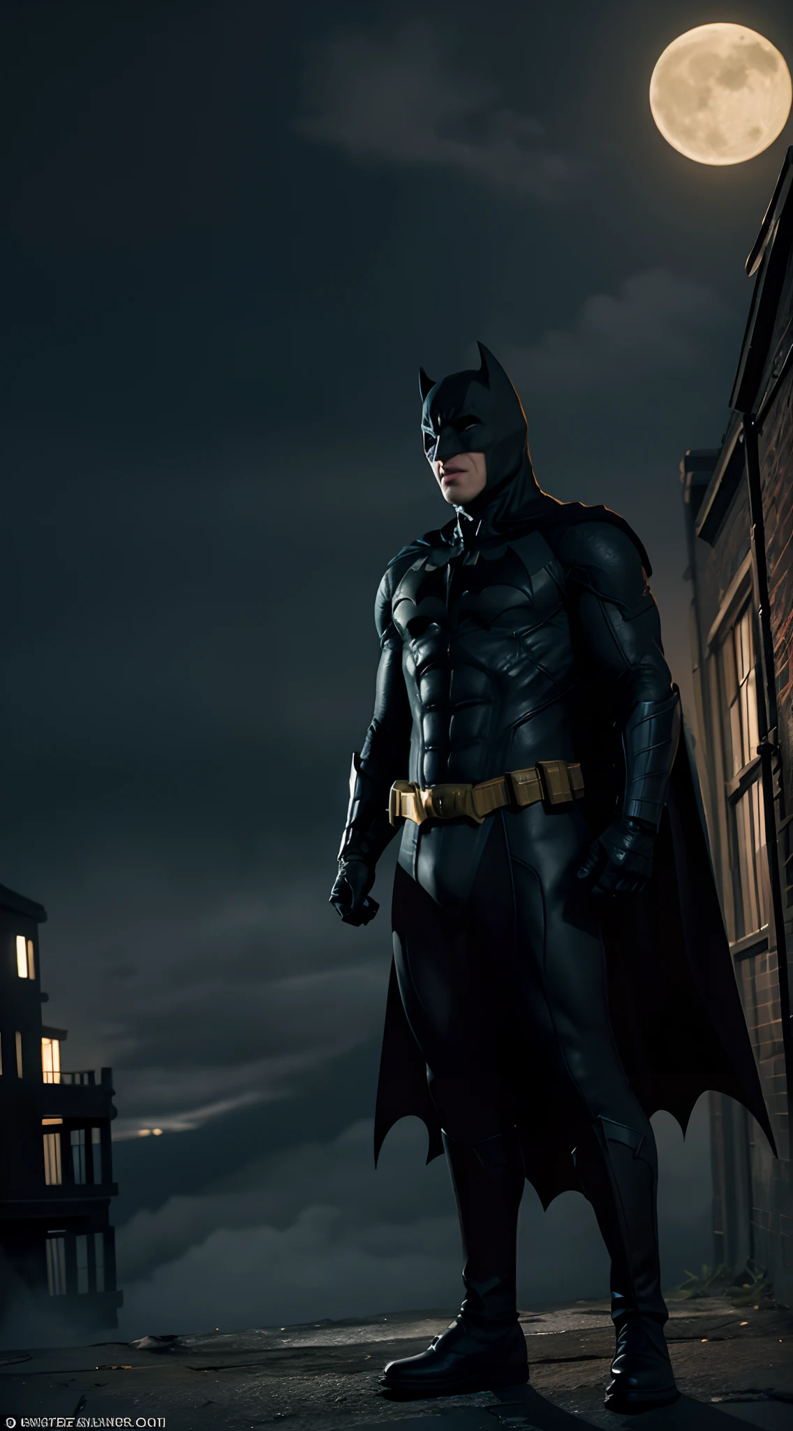 Title: "Moonlit Guardian"
Description: This wallpaper showcases Batman's home in the dark night, with a vibrant yellow moon shining brightly in the sky. The scene exudes an aura of mystique and intrigue, capturing the essence of Gotham City's vigilant protector.
The wallpaper depicts a narrow alleyway, flanked by towering buildings on either side. The brick walls are adorned with graffiti, adding a gritty urban atmosphere to the composition. Soft, dimly lit street lamps cast elongated shadows along the ground, hinting at the secrets that lie within the city's underbelly.
In the distance, the iconic Bat-Signal projects a beam of light into the night sky, cutting through the dense clouds. The signal's silhouette is visible against the backdrop of the moon, symbolizing Batman's constant watchfulness and readiness to defend Gotham.
The moon takes center stage in this wallpaper, its radiant yellow glow casting an ethereal light over the entire scene. Wisps of clouds partially obscure the moon, adding depth and texture to the sky. The surrounding stars twinkle faintly, serving as a reminder of the vastness of the universe and Batman's role in protecting his city.
In the foreground, Batman's home, Wayne Manor, stands as a grand mansion with Gothic architecture. Its dark silhouette contrasts against the moonlit sky, creating a sense of mystery and intrigue. The manor's windows emit a warm, inviting glow, suggesting Batman's presence within, preparing for the night's battles.
The overall color palette of this wallpaper is rich and atmospheric, with deep blues, purples, and blacks dominating the scene. The vibrant yellow of the moon acts as a focal point, drawing attention to Batman's eternal watchfulness and determination.
This wallpaper encapsulates the enigmatic and heroic nature of Batman, as he stands as Gotham City's moonlit guardian, forever ready to defend the innocent and bring justice to the dark night.