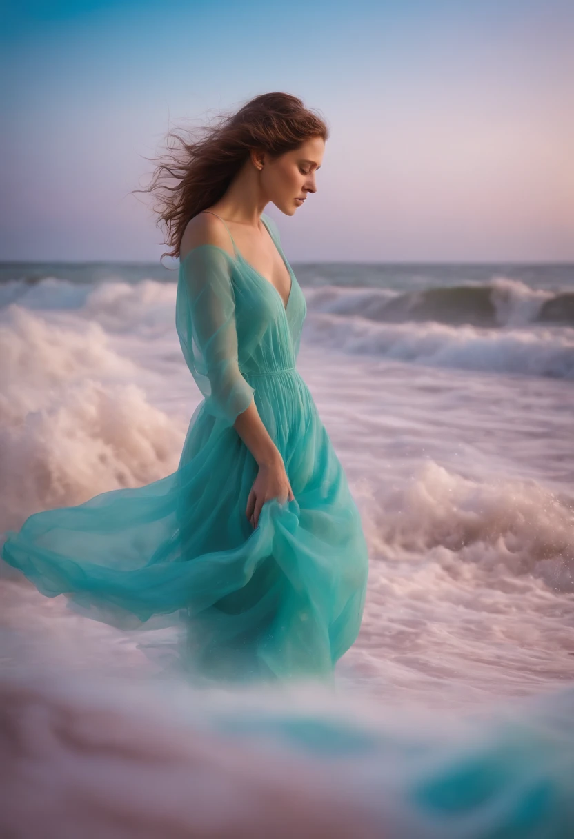 A photograph that captures the poetic symbolism of a solitary figure amidst an abstract sea of swirling colors, representing the ephemeral nature of dreams and the fusion of reality and imagination.