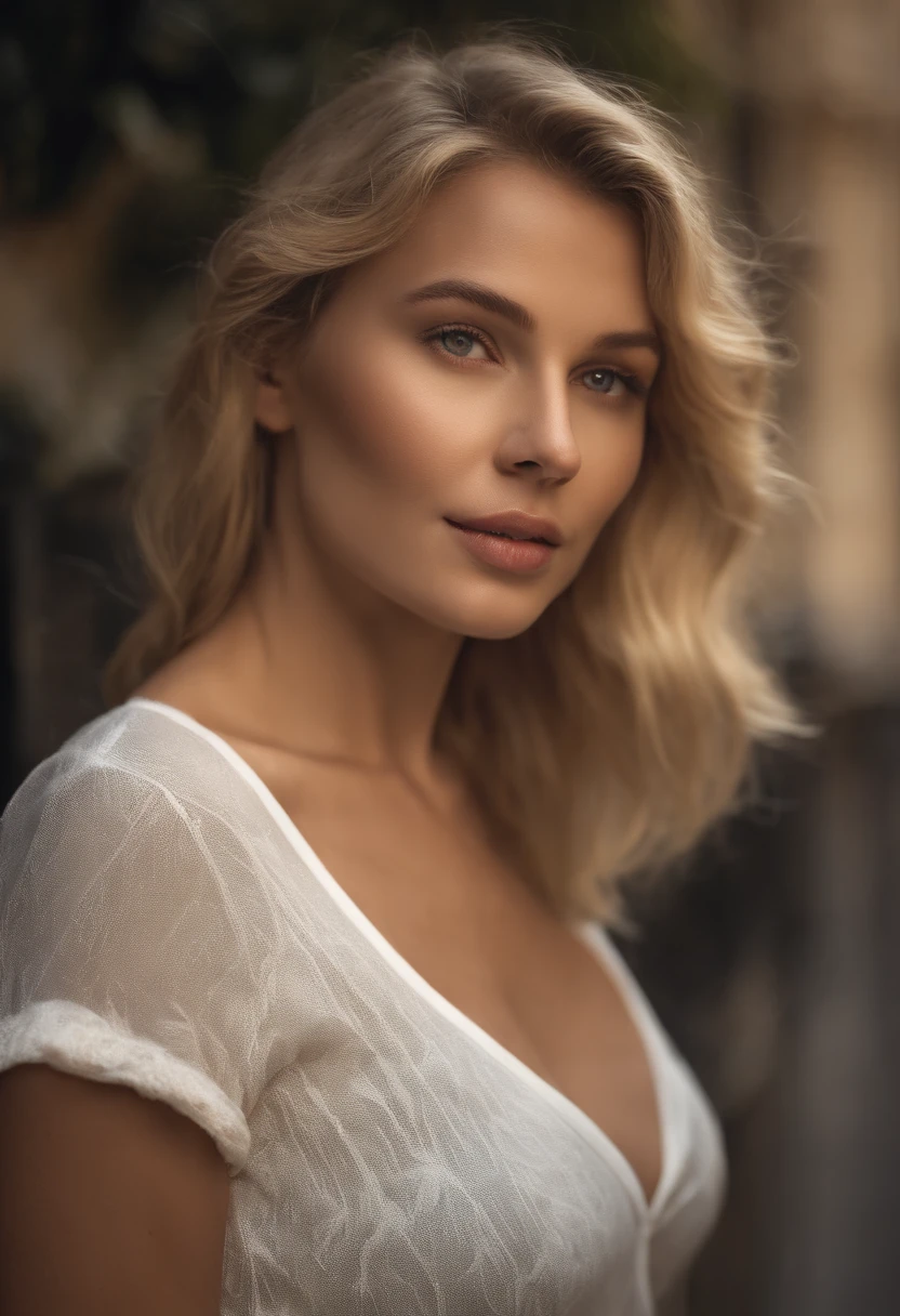 Blonde woman with long hair and white t-shirt looking at the camera, close up of a blonde woman, blonde and attractive features, Swedish blonde woman, Blonde woman in Paris, A photograph of a beautiful woman, seductive woman, Jeune femme blonde, belle femme blonde, une fille aux cheveux blonds, Photos de femmes, Beau visage arrondi, attractive young woman, portrait of a beautiful model, Fille de 27 ans, 5.Fille de 6 pieds de haut, a bit athletic, 200 livres, Bras de taille moyenne, medium-sized shoulders and neck, taille moyenne taille et ventre, arched thorn, very large curves, very large and wide hips, very large thighs, veaux de taille moyenne, corps entier visible, finely detailed skin, highly detail eyes, Very detailed nose, very detailed lips and mouth, extremely delicate and beautiful, Amazing, mise au point nette, (lighting cinematic), softlighting, Angle dynamique, ultra highres, Masterpiece, Best quality, (photoreallistic:1.4, Realstic), highly detailed CG unified 8K wallpapers, Regarder le spectateur, (Skin HQ:1.4), 8K UHD, softlighting, ombres profondes, DSLR, Kodak Ektar 100, Fujifilm XT3, F4, 1/800s, Norme ISO 100, High quality RAW, grain du film, Ultra resolution 8K--AR 85:107, Marcher dans une rue de Paris