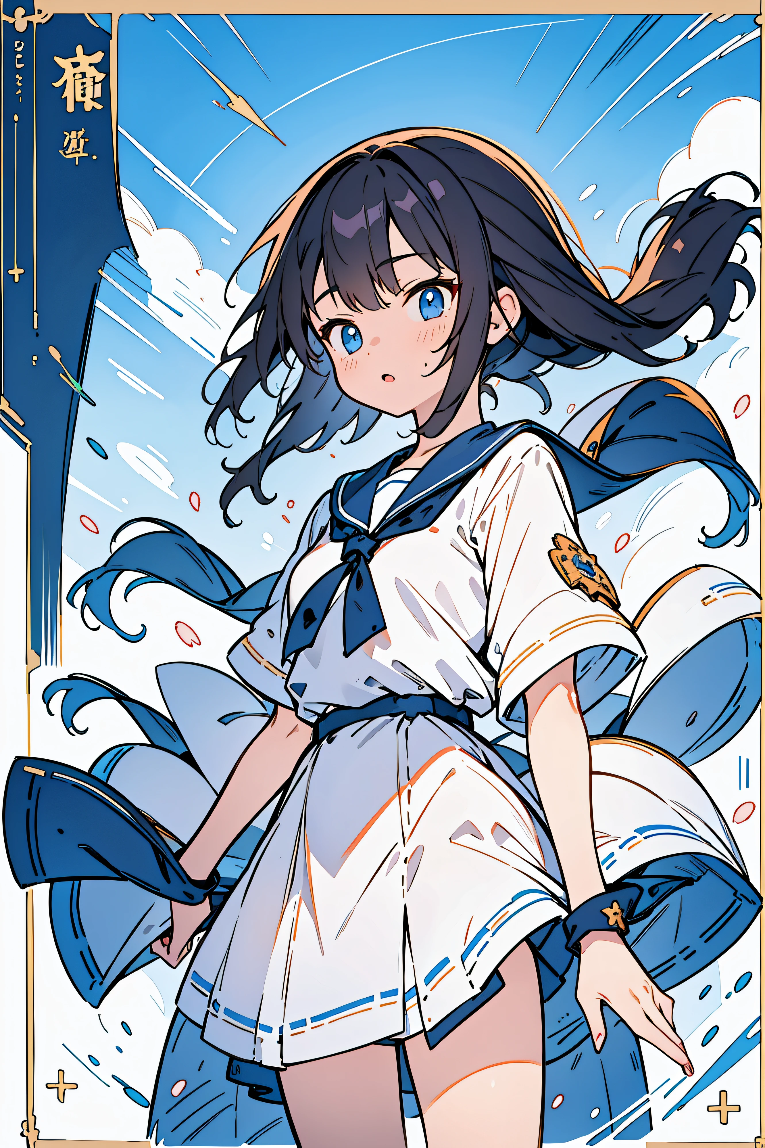 8K,Drawings like famous illustrators, hyper realist、Upper body portrait、1 persons、独奏、A teenage girl、cowboy shot、student clothes、a sailor suit