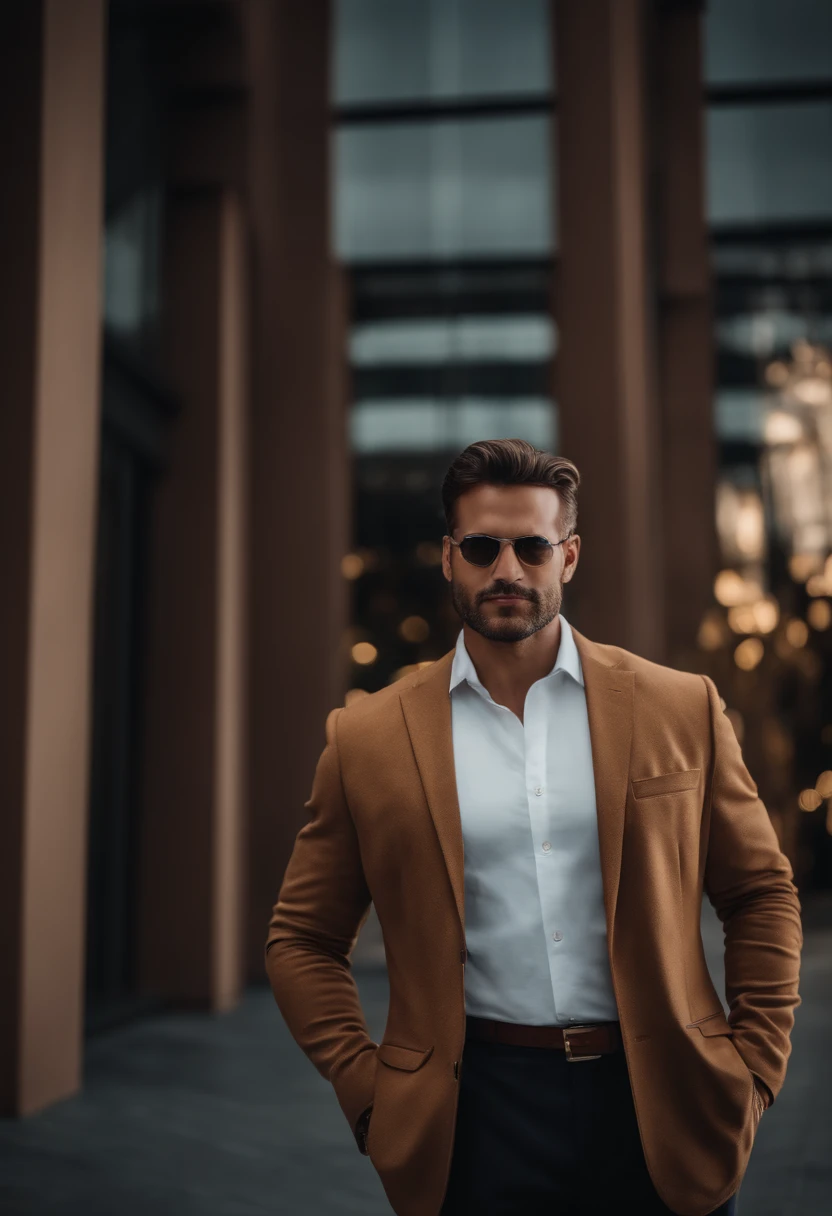 Retrato de um homem bonito, Office Suite, Nice building background. using expensive watch,
