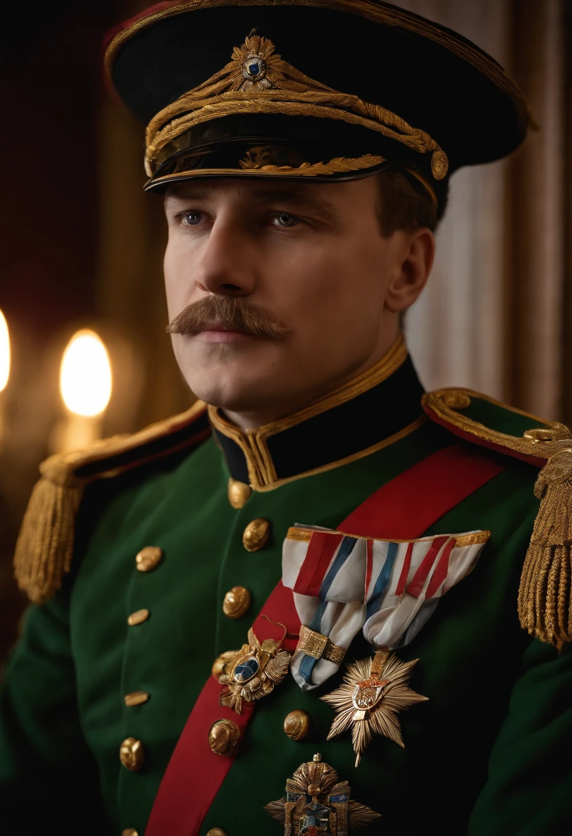 um close up de uma pintura de um homem com uniforme militar, Grand Emperor of the Russian Empire, Majestade em roupas nobres, imperial russia, french emperor, Biedermeier, Retrato de um duque da era vitoriana, 🌻🎹🎼, de Francisco de Holanda, Pedro , the Great of Russia, Pintura retrato real, Jovem czar, portrait of a mid 1 9 th century