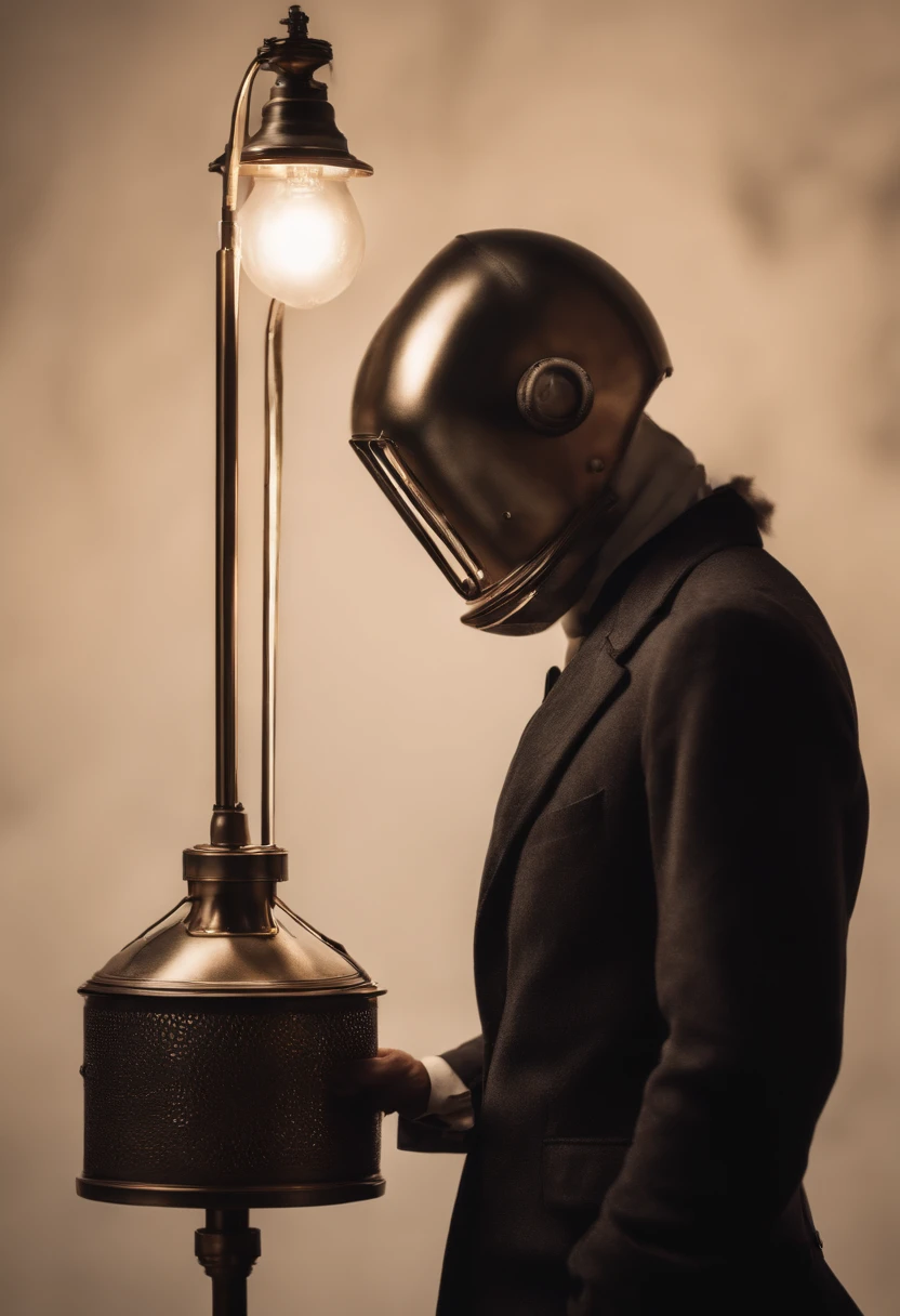 Depict a man with a lamp head
