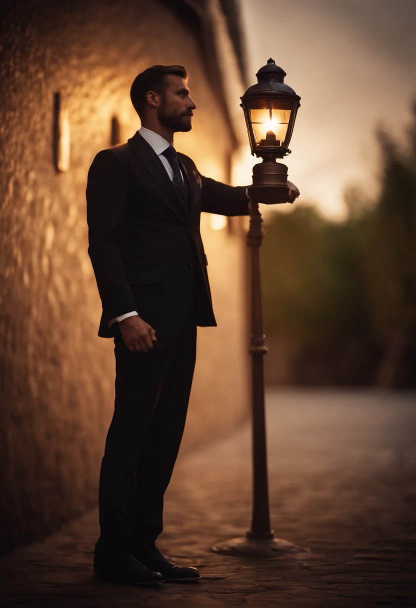 Make a man with lamp head and wearing suit