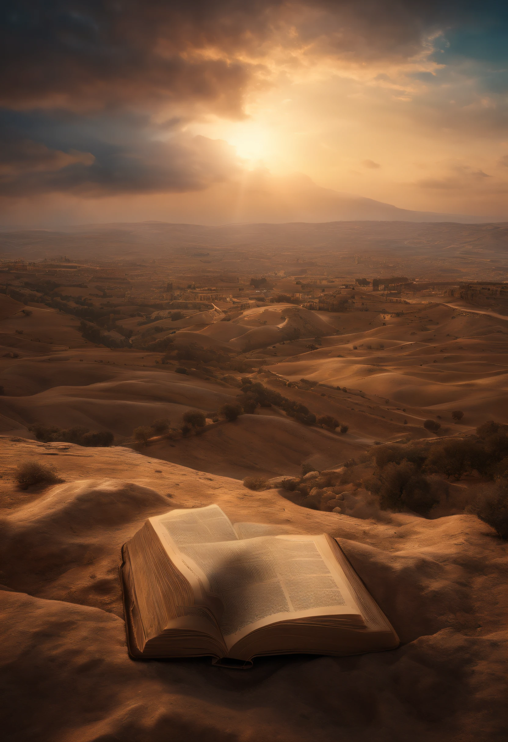 Amazing Holy Bible,, Landscape in the skies, cinemactic, Israel and Jerusalem, ultra fotorreal, ultra detalhado, detalhes intrincados, hiper-realista, octan render, 8k, Full HD