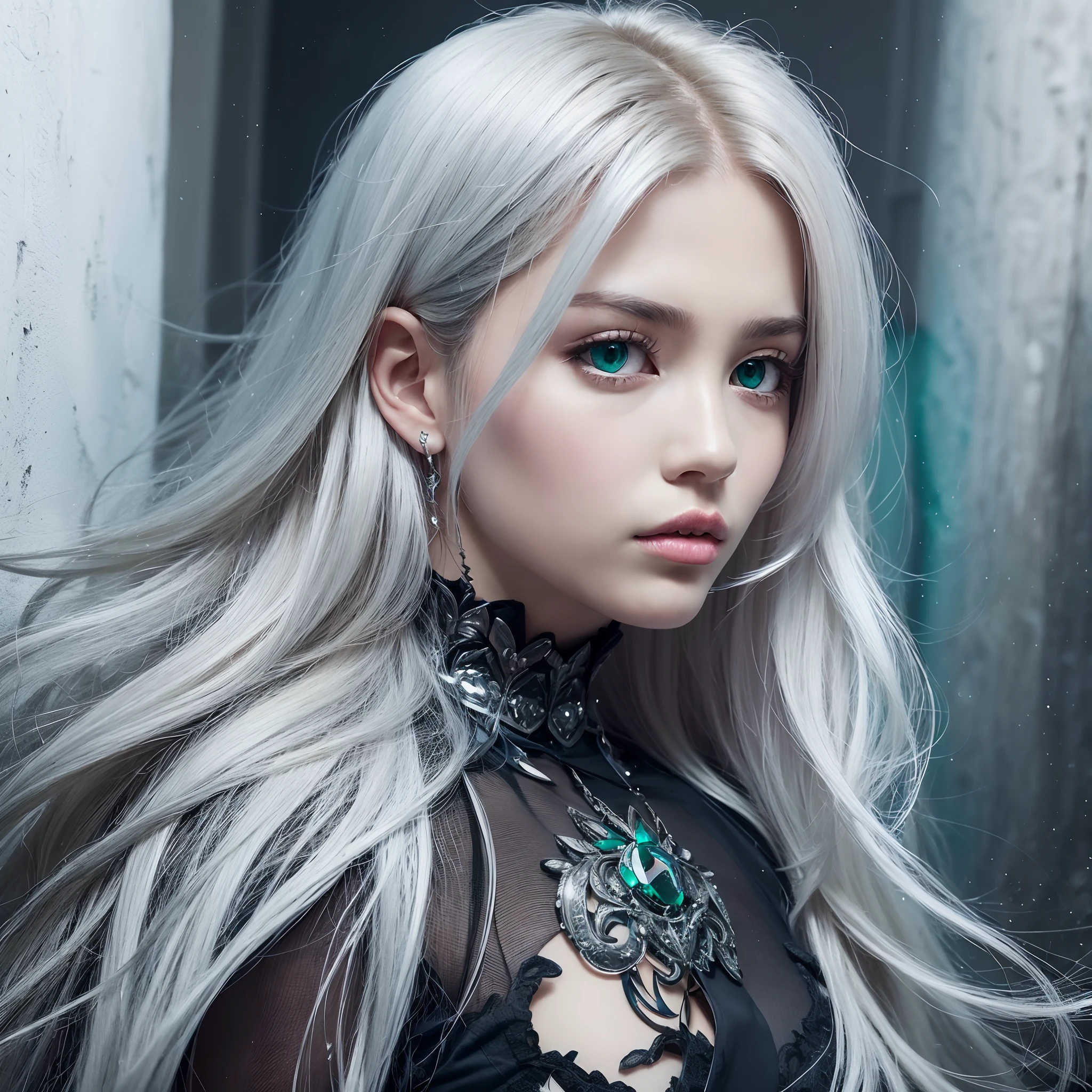 silver hair emerald eye warrior high warlock female tattoo high cheekbone strong expression angelic quality --auto --s2
