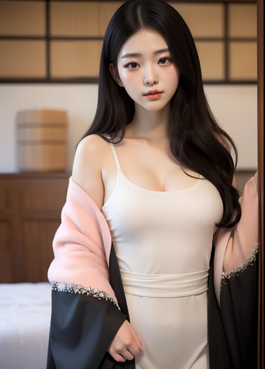 1girl in,Long black hair、Gorgeous kimono、25-years old