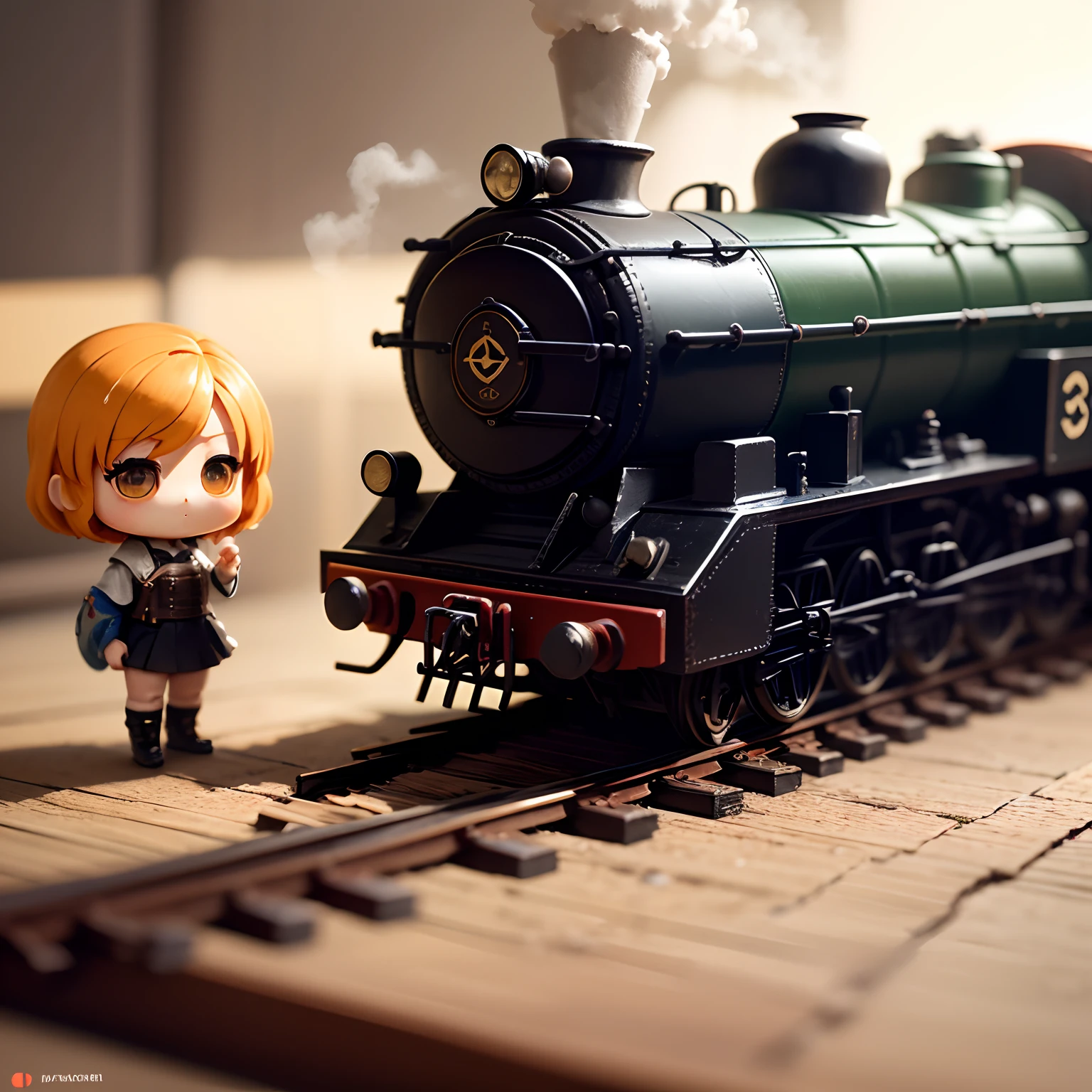 masterpiece、top-quality、ultra-detailliert、(Chibi Chara:1.2)、steam train、Station platform、Standing