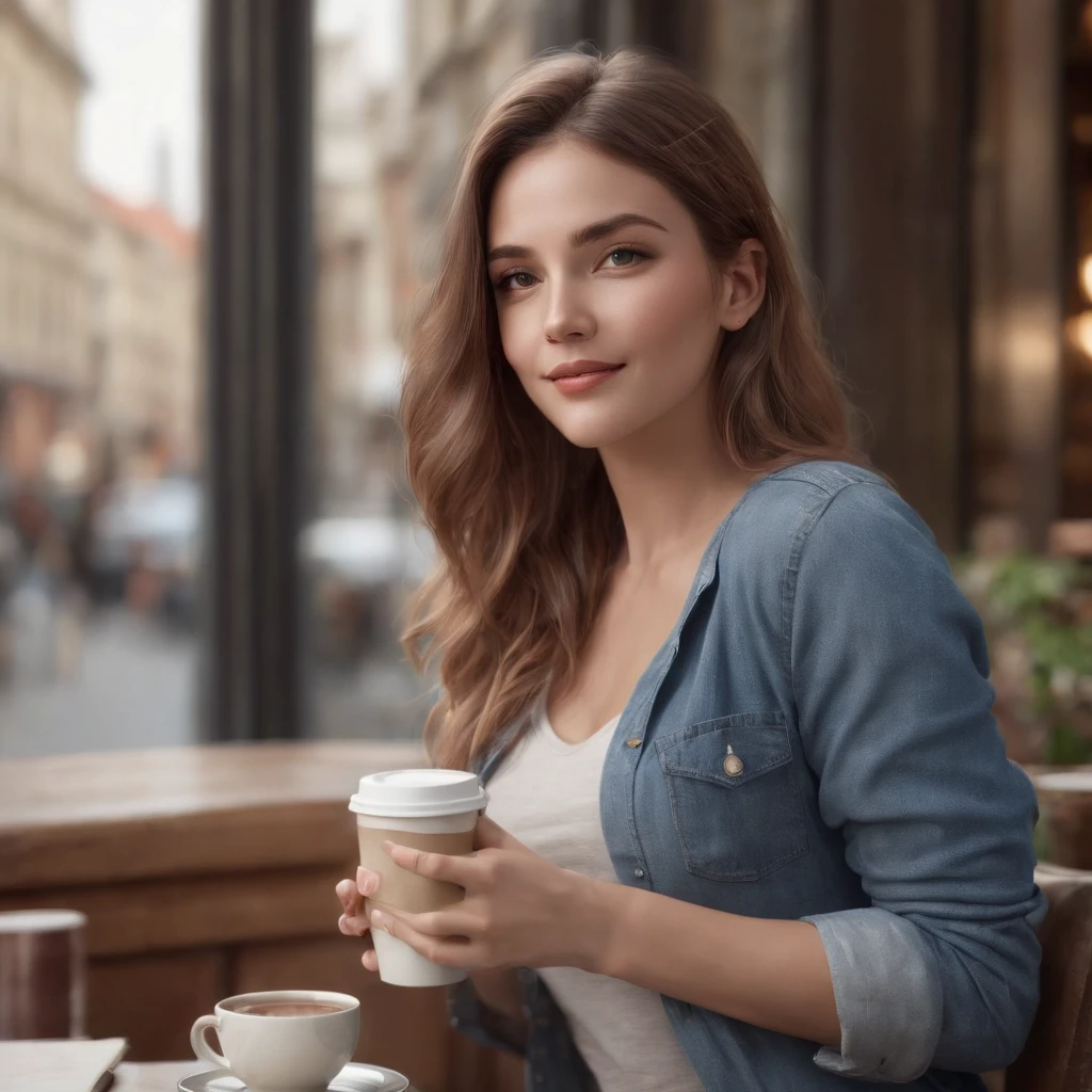 (best quality ),(masterpiece),(ultra detailed), ultra high res, (super fine illustration),Casual breakfast style, jeans and t-shirt.
Smiling while holding a coffee cup and reading a newspaper at a table in a cafe.
A pose that expresses the calm morning atmosphere and cafe culture. , (concept art by Carne Griffiths ) ,stunningly noble, stunningly beautiful ,absurdres,3d render, octane render, approaching perfection , highly detailed clothes ,intricately detailed ,8 life size ,thicc body ,perfect anatomy ,well groomed face ,highly detailed beautiful hair , highly detailed hairstyle, symmetrical and balanced, beautiful gradient , sharp focus, 4k resolution, golden ratio, Centered image, Beautiful Composition, symmetrical and balanced,
