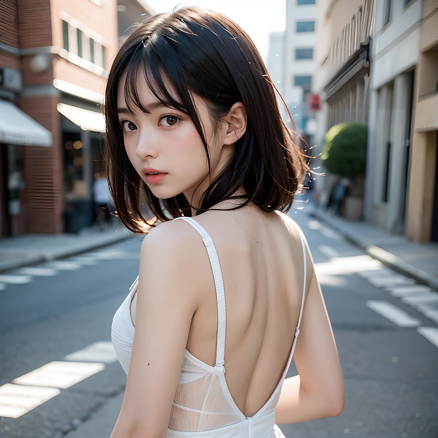 Analog Style, RAWphotograph, photograph, Hyperrealistic, amateur photo shot , Aesthetic artwork, Magazine Cover, On the city streets, Detailed skin, detailed natural raw light, Very detailedな, Cinematic, highest quality, Super detailed, Very detailed, grain, noise, Heading, stylish, font, Memorable、A boyish and healthy beautiful girl, Beautiful Eyes, Realistic eyes, Beautiful details in the eyes, (Realistic Skin),Japanese Idols、short hair、choker、Garter Stockings