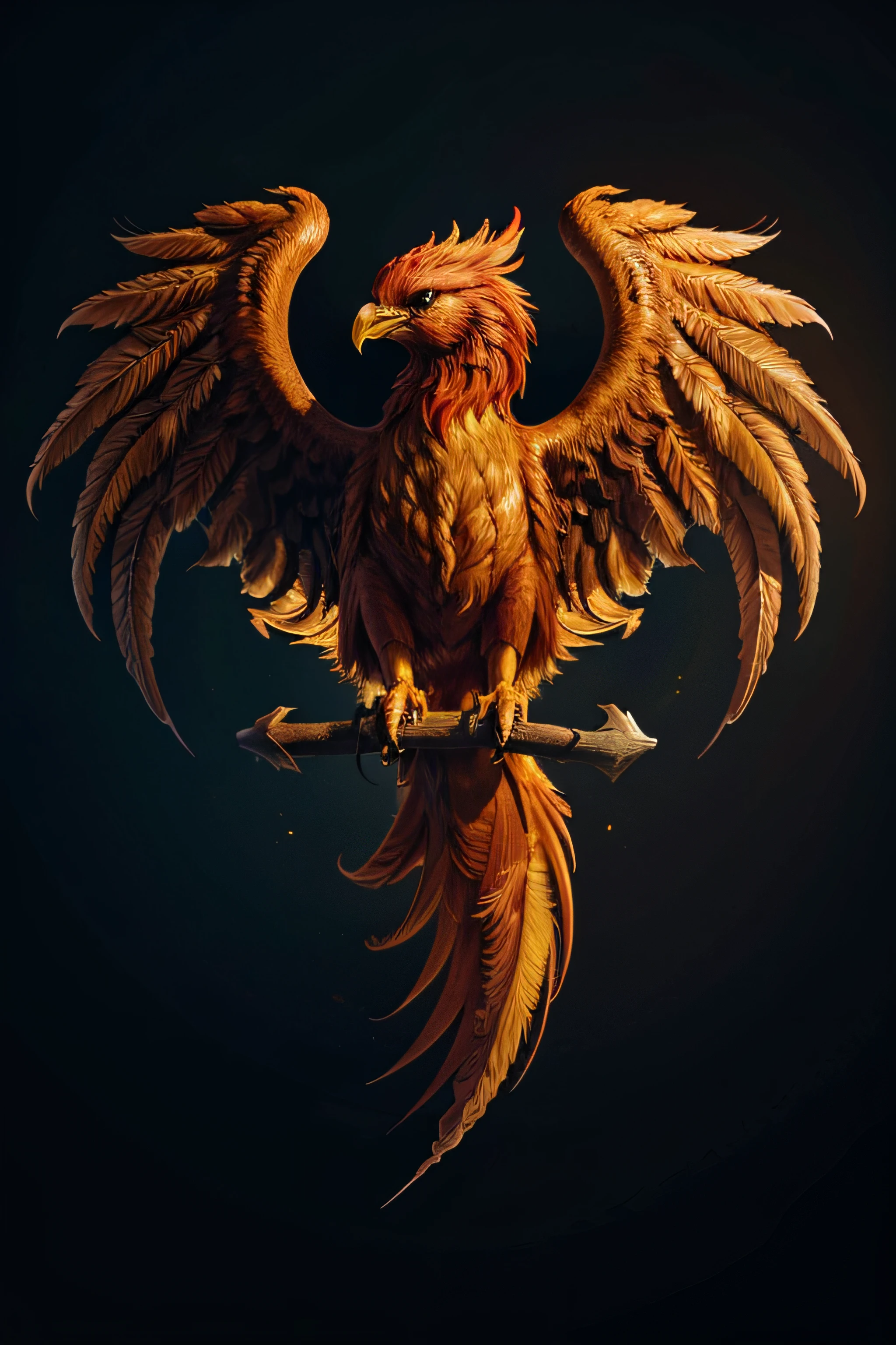 Create a logo with the image of the phoenix. The colors and theme of the image should be related to the bird's characteristic hues. The visual representation should be futuristic and dark.