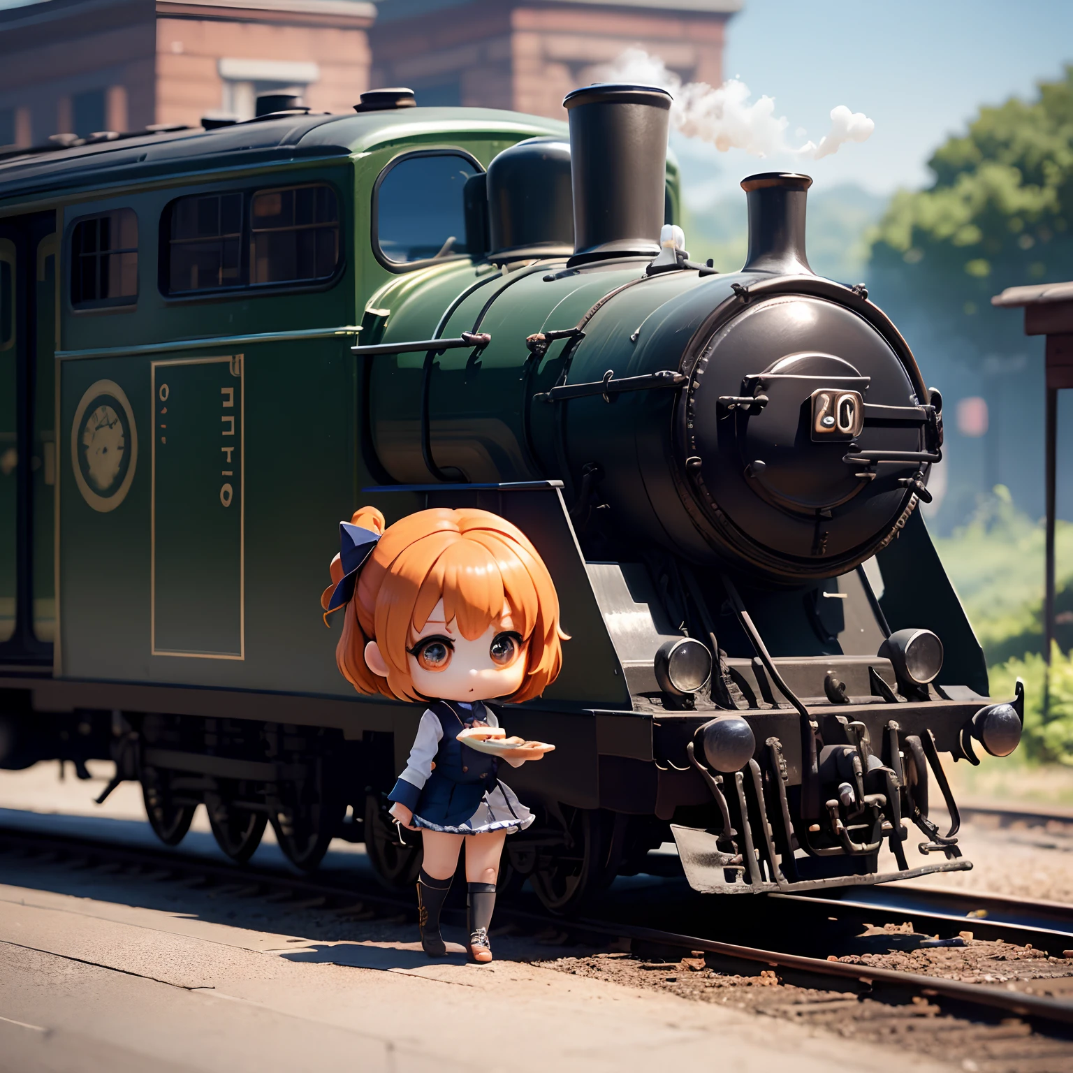 masterpiece、top-quality、ultra-detailliert、(Chibi Chara:1.2)、steam train、Station platform、Standing