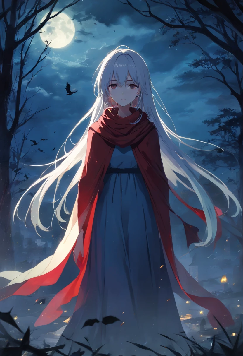 (best quality,4k,8k,highres,masterpiece:1.2),ultra-detailed,(realistic,photorealistic,photo-realistic:1.37),dark cloak,black cloak,face obscured,shadowy figure,mysterious aura,embodiment of darkness,phantasmal,sombre,phantom-like,death personified,demonic presence,veiled identity,disguised person,concealed appearance,mysterious essence,enigmatic,hidden features,eerie atmosphere,ethereal beauty,sad and gloomy,haunting,ghostly essence,delicate white hair,flowing hair strands,flowing red scarf,mourning spirit,forlorn and lonely figure,floating silhouette,ethereal girl,spirit of desolation,haunted presence,majestic and otherworldly,spellbinding,enchanted,mesmerizing,otherworldly sophistication,stormy background,whispers in the night,spellbound moments,spellbinding enchantress,ethereal enchantment,sorrowful countenance,haunted memories,silhouetted against the moonlight,lingering in the shadows,whispering secrets to the night breeze,frozen in time,memories of a lost soul,veil of darkness,unseen face,shrouded in mystery,melancholic beauty,pale,transcendent,aching heart,lonely tears,touched by sorrow,haunting loneliness,forgotten dreams,darkness looming,fading into the night.