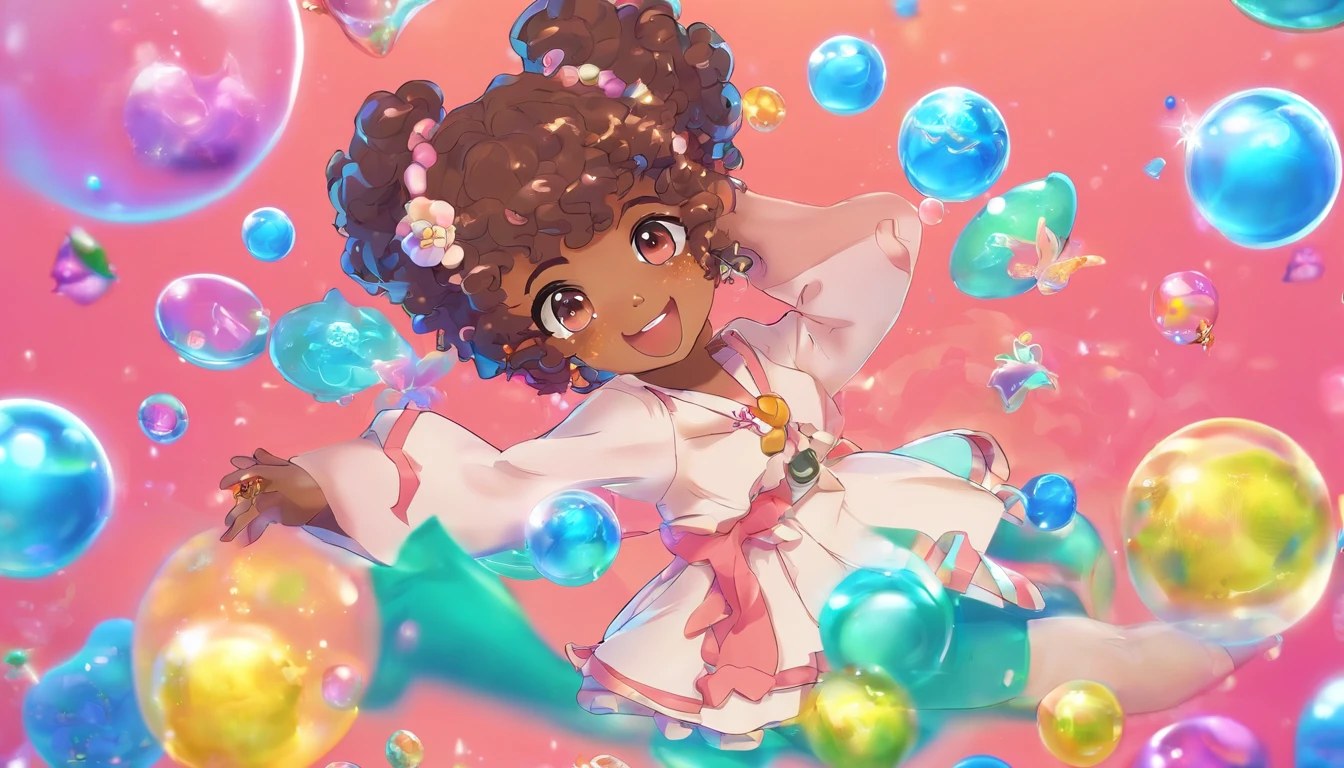 Dark skin, anime, moe, girl, juvenile, super curly hair, innocent, underwater, sinking, bubbles