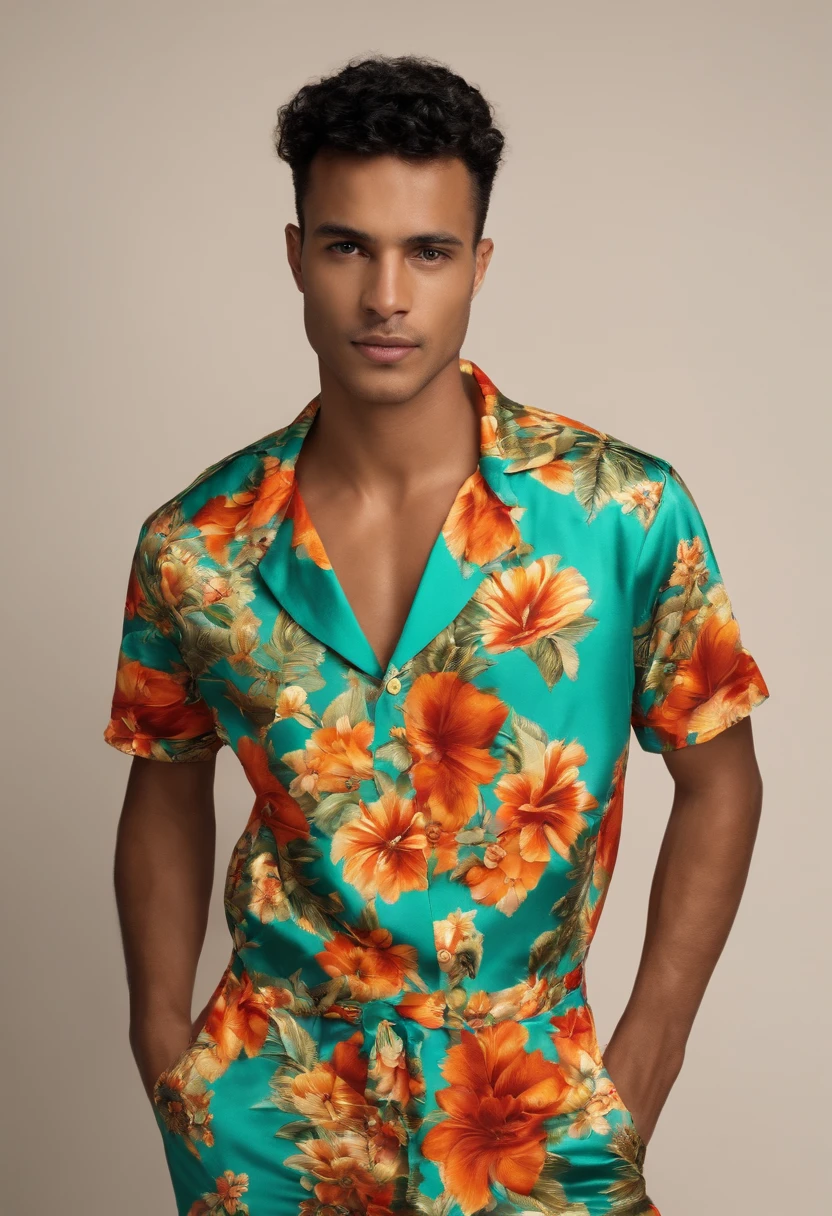 Base model of a handsome Hispanic man , handsome face ,(penis),nsfw, homoerotic, Hawaiian shirt , cinematic, masterpiece