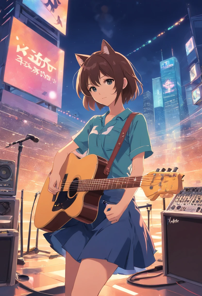 Anime rock,cat, guitar on back,dj set