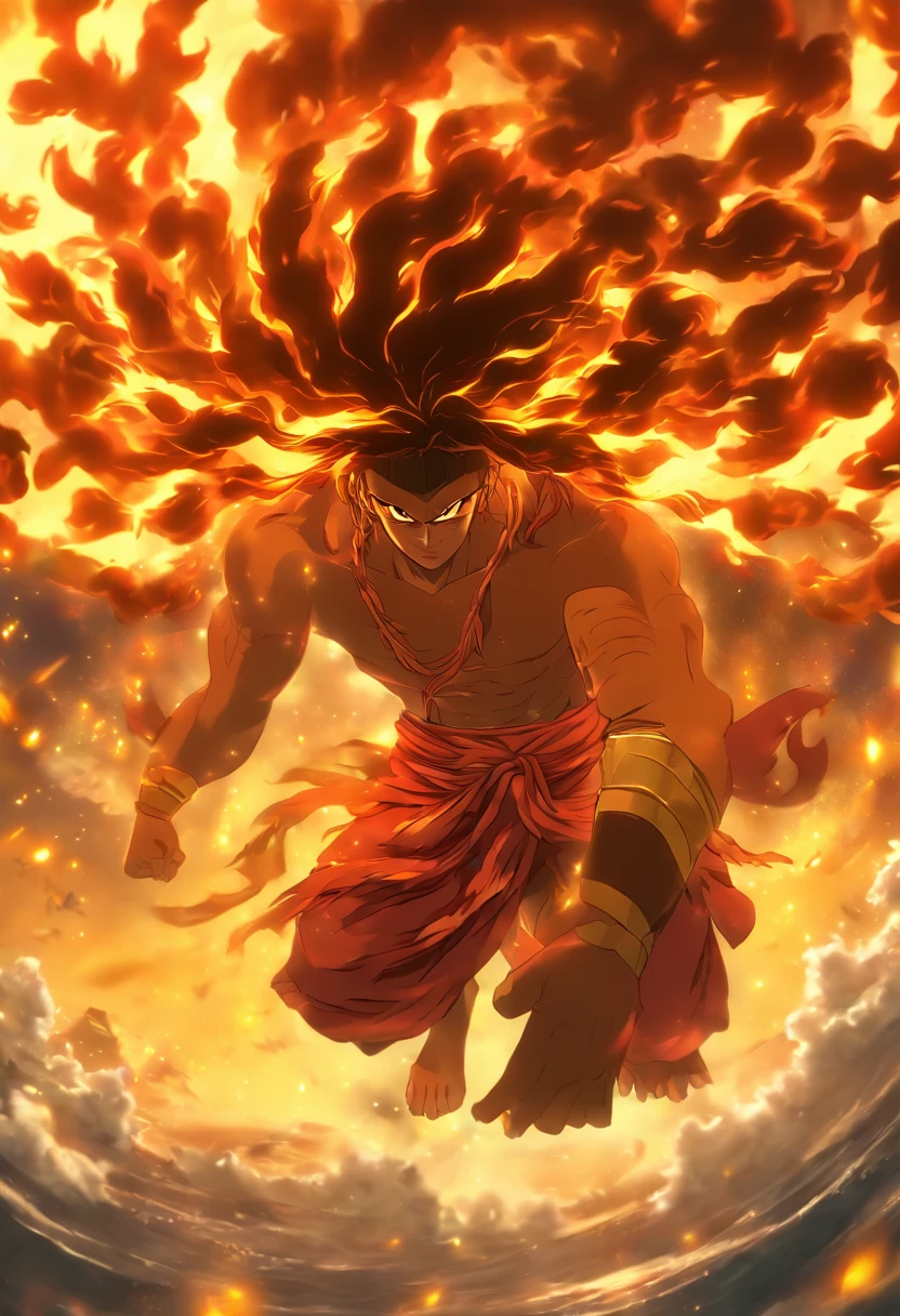 (((Abaangui))) best quality, ultra-high resolution, 4K detailed CG, masterpiece, Guarani god, waning moon, Tupi-Guarani mythology, aesthetics, ((no nose)), beautiful image, screen-centered , full body