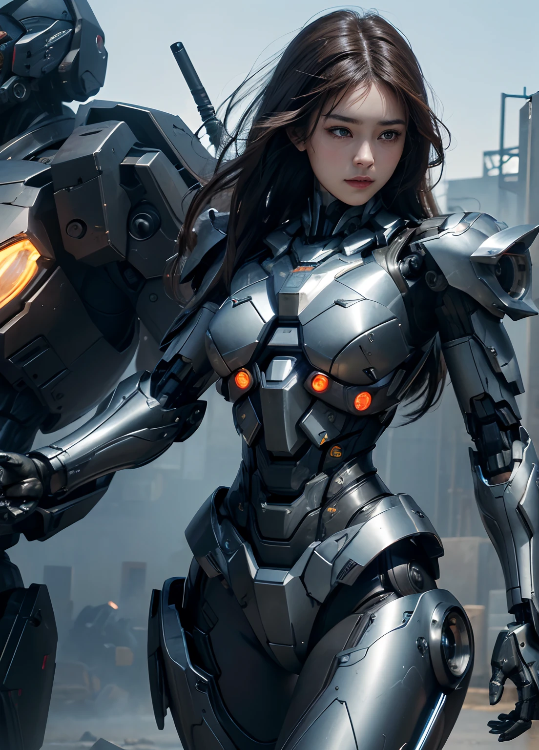 Textured skin, Super Detail, high details, High quality, Best Quality, hight resolution, 1080p, hard disk, Beautiful,(War Machine),beautiful cyborg woman,Mecha Cyborg Girl,Battle Mode,Girl with a Mecha Body,She wears a futuristic war machine weapon mech,Fulll body Shot
