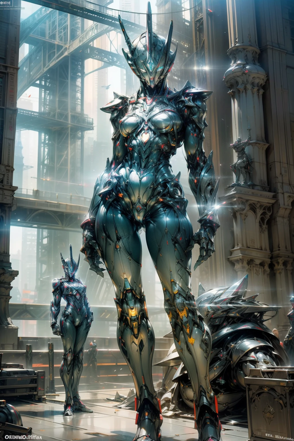 （masterpiece、8K、Ultra-delicate、hight resolution），(((Female Ultraman)))，(((No muscles，large Boob)))，(her head is tapering,The body is made of red and silver，The arms present a streamlined design，On the chest there is a round calculator，Looks tall and thin，The overall shape is streamlined、Modern)，(standing athletic pose)，posed for photo，high-angle，city ruins，backgroung details，（（（full body Esbian））），独奏，(((Huge feeling))),NSFW,Cameltoe,(Dynamic victory Pose:1.2),from below,groin focus,the morning sun,(Erect clitoris:1.3),(Open pussy:1.5)