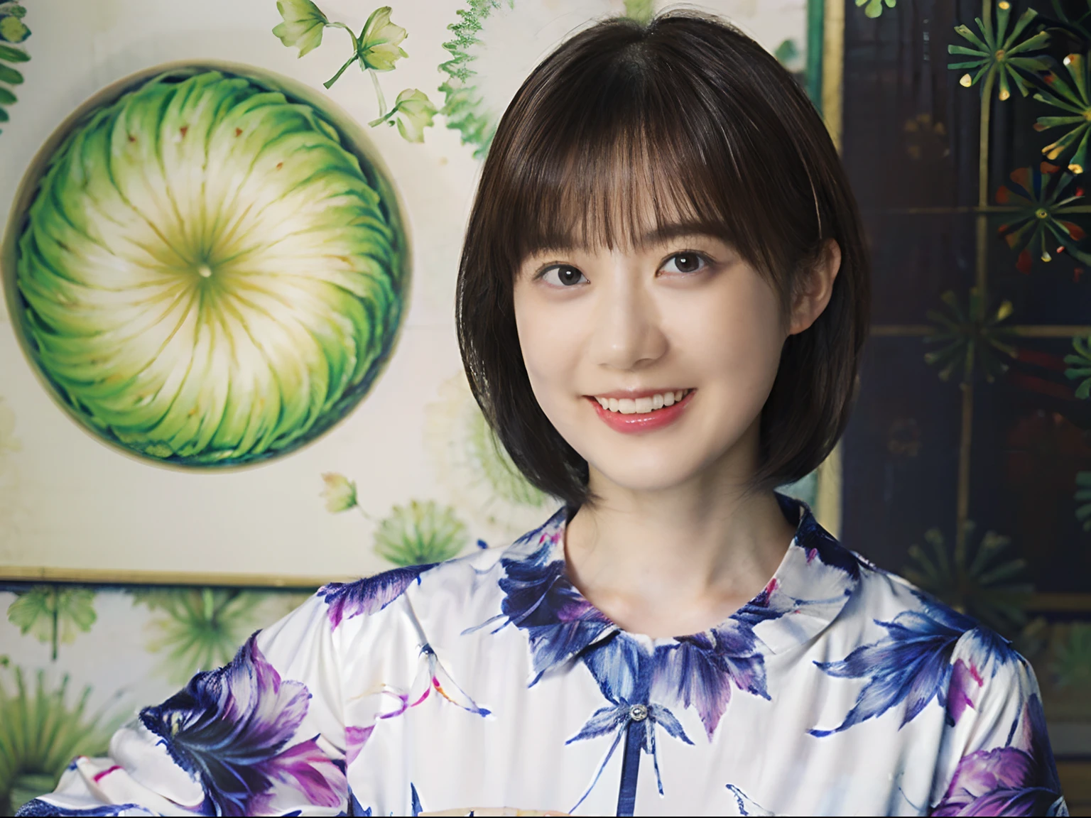 27
(Shorthair:1.23), (a 20 yo woman), (A hyper-realistic), (masutepiece), (8KUHD), Focus on the face, (Fractal Art:1.23),
Graphic long sleeve trainer printed with anime characters, (Breast:1.23), (The walls of the room are fractal abstract paintings:1.23), A smile
