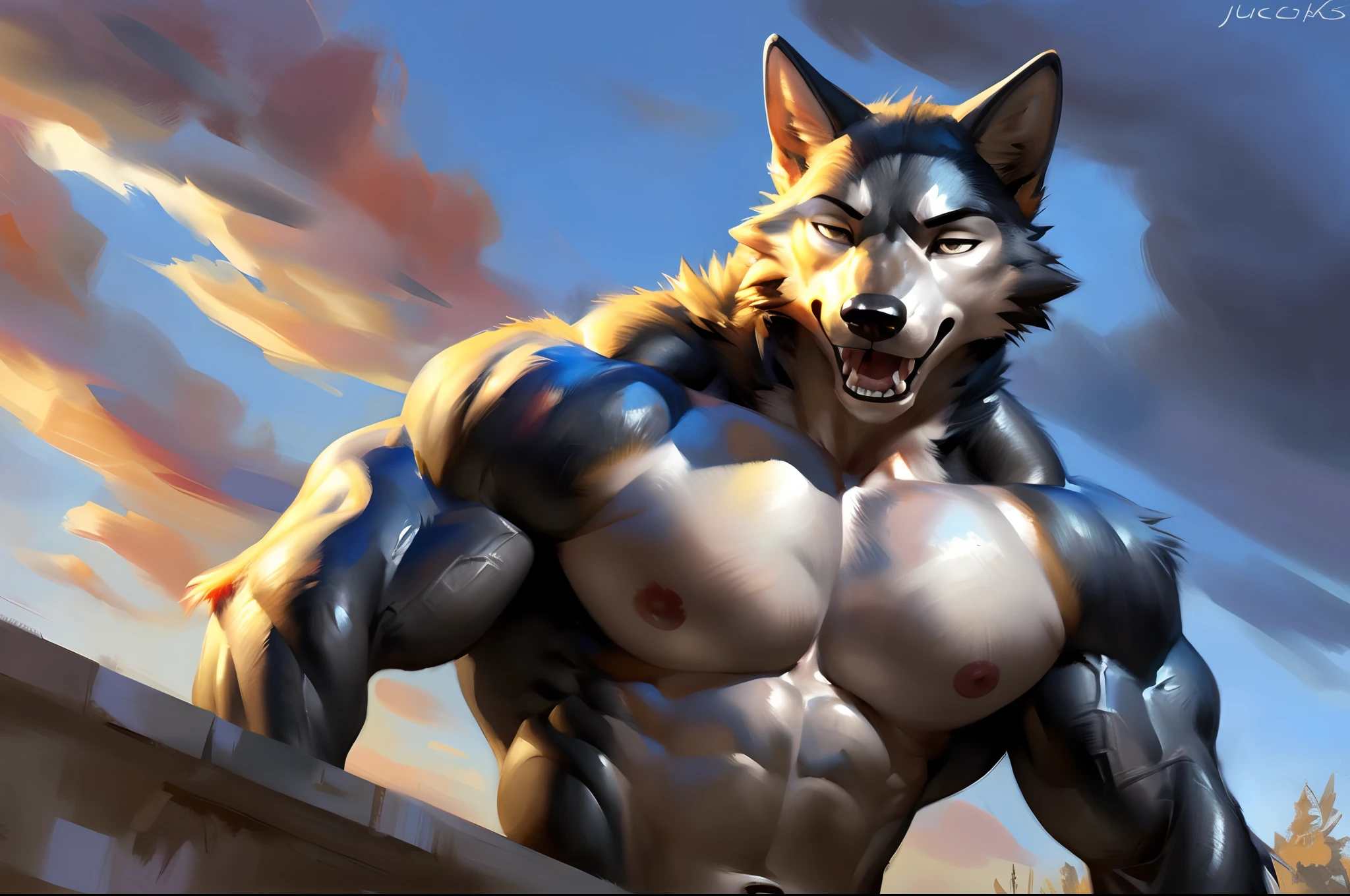 muscular feral:1 wolf, posing for the camera. 4k, high resolution, best quality, perfect colors, perfect shadows, perfect lighting, posted on e621, furry body, feral wolf, quadruped wolf, solo, male, adult, masculine, (muscular, dense build:1.4, muscular shoulders, strong pecs), correct anatomy, (photorealistic fur, detailed fur, epic, masterpiece:1.2), (detailed winter background, snowing, cloudy sky, sunset), sexy shadows, (by echin, by Taran Fiddler, by vorusuarts, by Traver009, by Juiceps), (detailed eyes:1.2), impressive physique, tired pose, struggling, effort pose, bothered face, exhausted, detailed eyes, looking at camera, (close-up):1, open mouth, thick drool:1.4, (low-angle shot):1