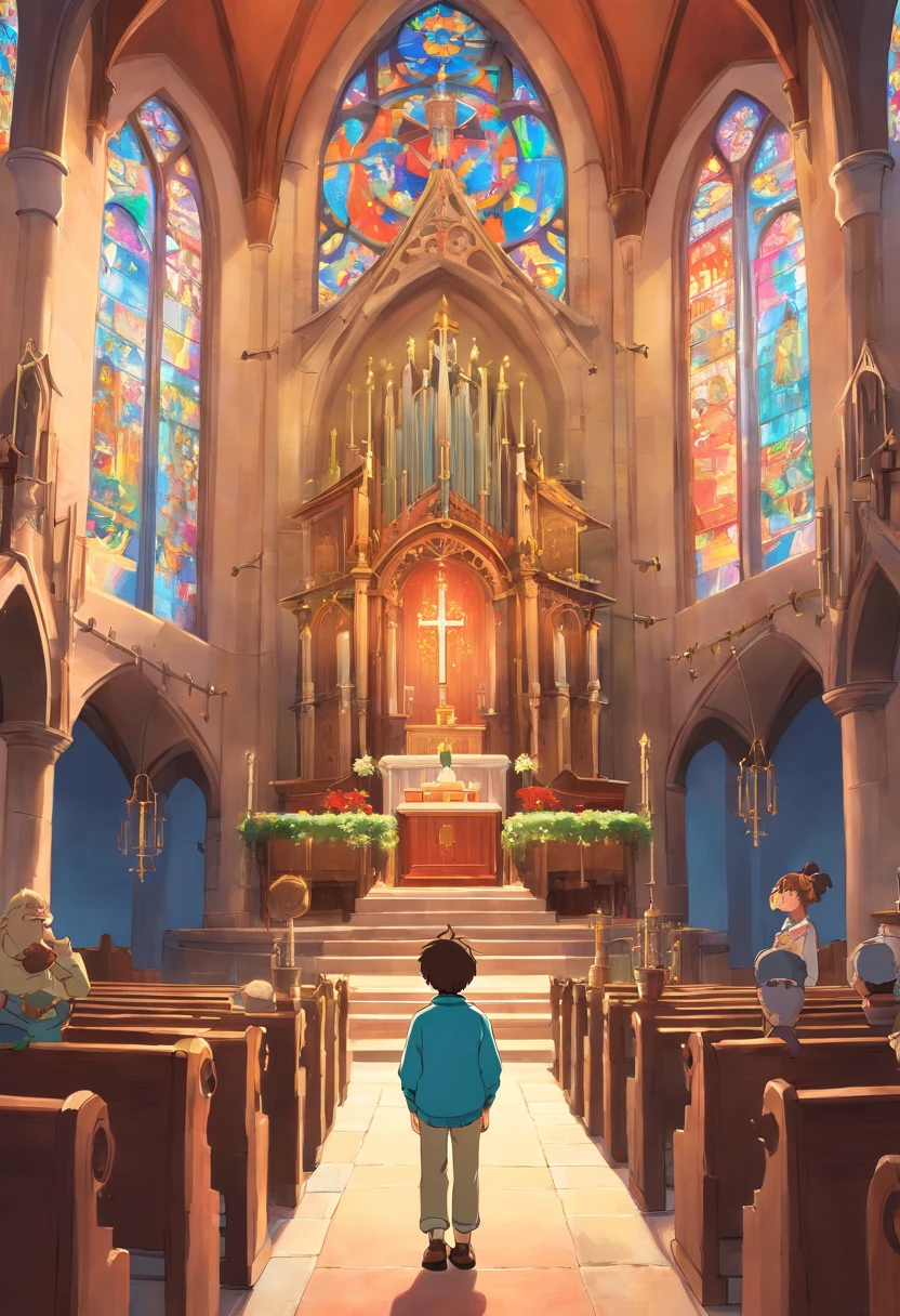 same boy in a church