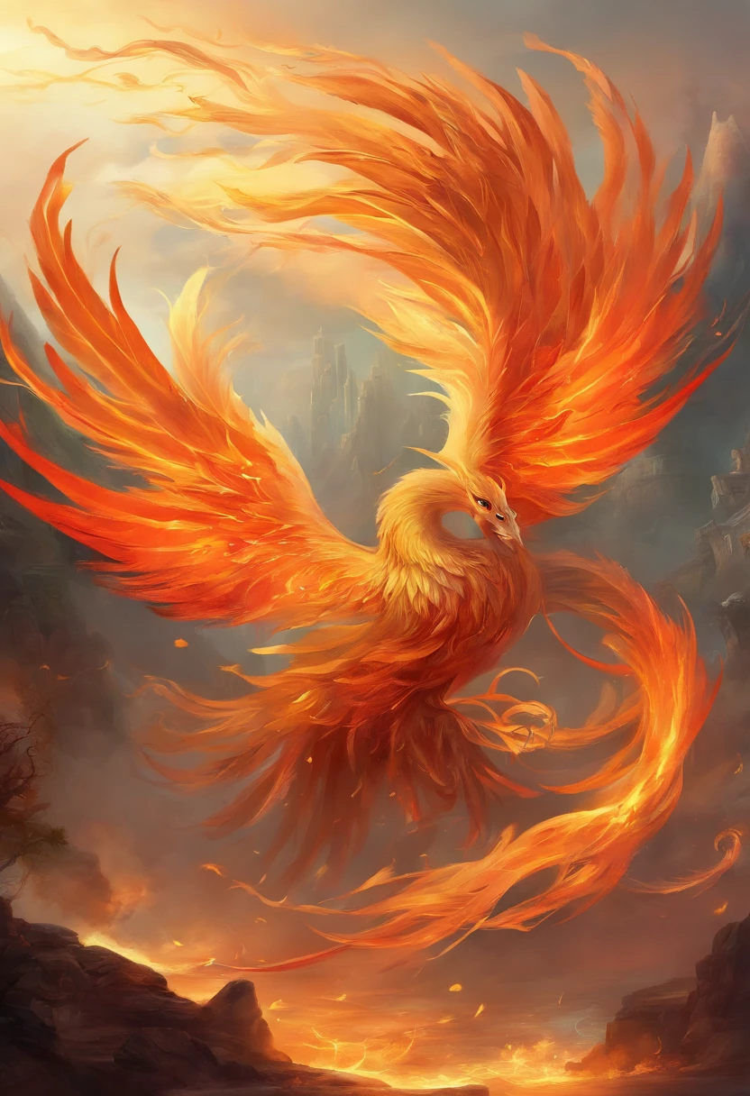 mythological creatures,((Chinese mythology fire phoenix)),Traditional Chinese elements,Ancient murals,Illustrative myths,Fuyao Legend,Dappled light,Hazy haze,mystical aura,tmasterpiece,k hd,Rich in color,Detailed details,Seven colors