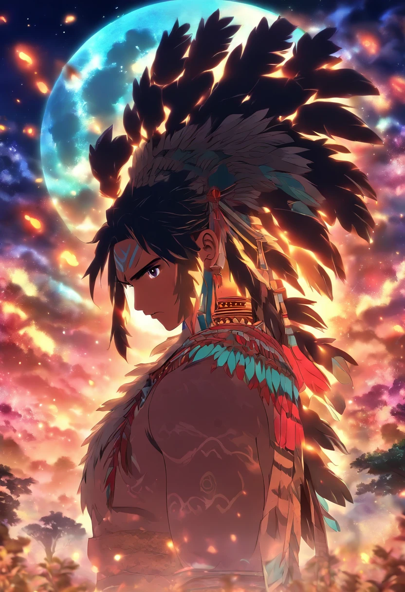 (((Abaangui))) best quality, ultra-high resolution, 4K detailed CG, masterpiece, waning moon, indigenous mythology, native Brazilian, aesthetics, ((Xavante Indian)), beautiful image, screen-centered, body whole