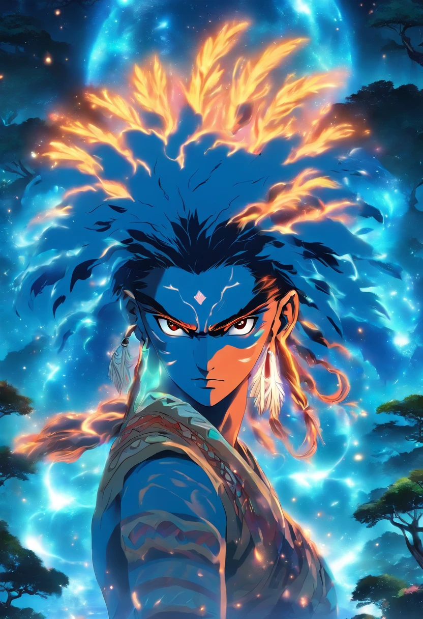 (((Abaangui))) best quality, ultra-high resolution, 4K detailed CG, masterpiece, waning moon, indigenous mythology, native Brazilian, aesthetics, ((Xavante Indian)), beautiful image, screen-centered, body whole
