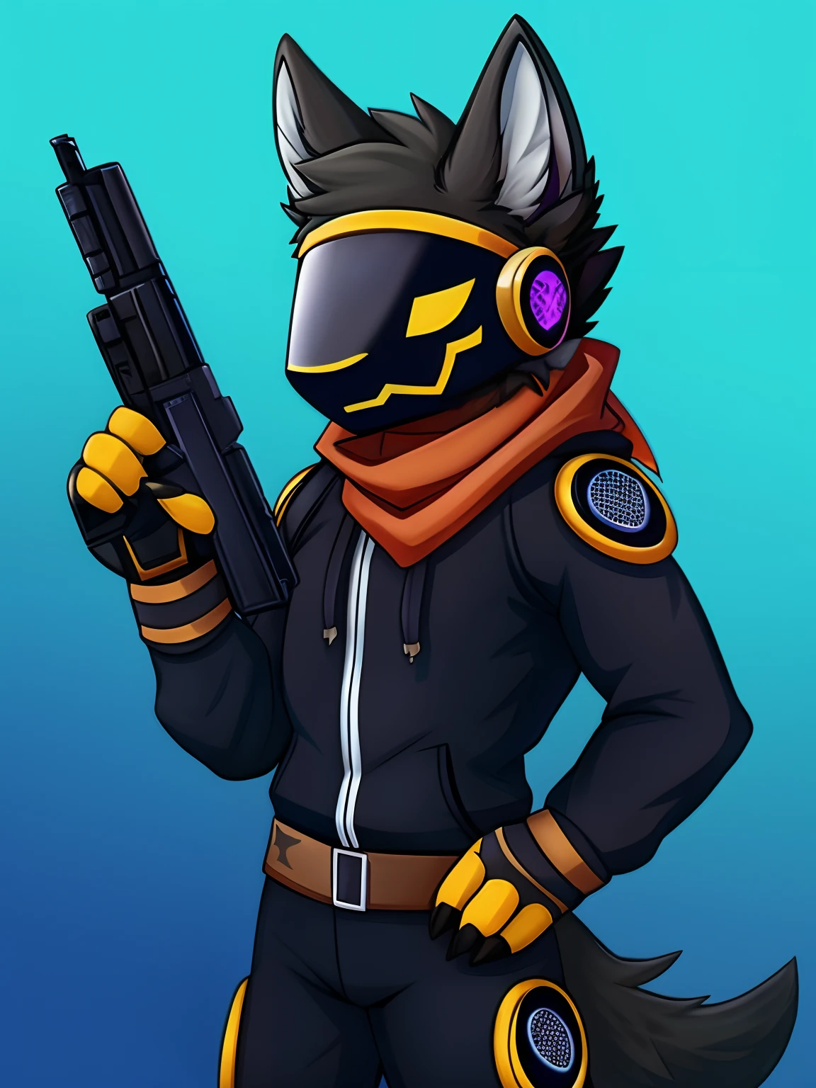 male 20 year old with cat ears in ninja armor, black hair and thick beard, Fortnite background