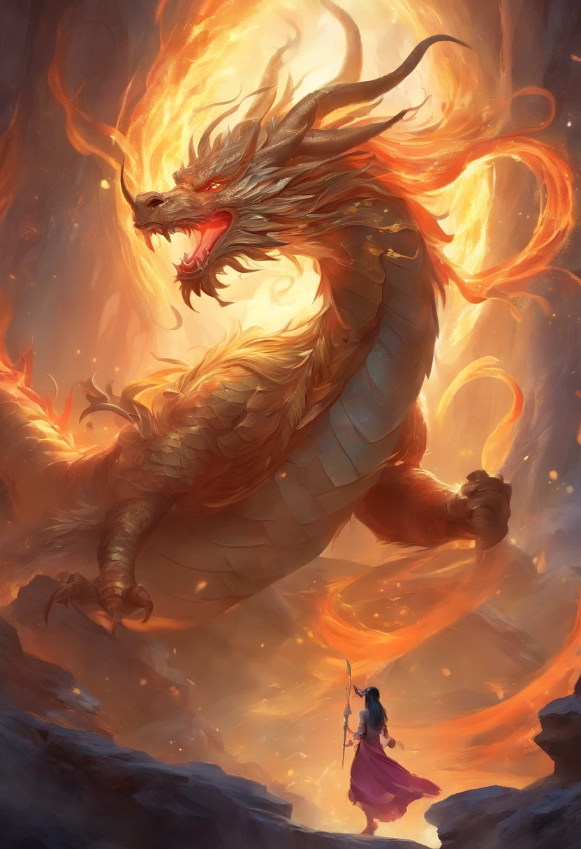 mythological creatures,((Chinese mythological dragon)),Traditional Chinese elements,Ancient murals,Illustrative myths,Fuyao Legend,Dappled light,Hazy haze,mystical aura,tmasterpiece,k hd,Rich in color,Detailed details,Seven colors