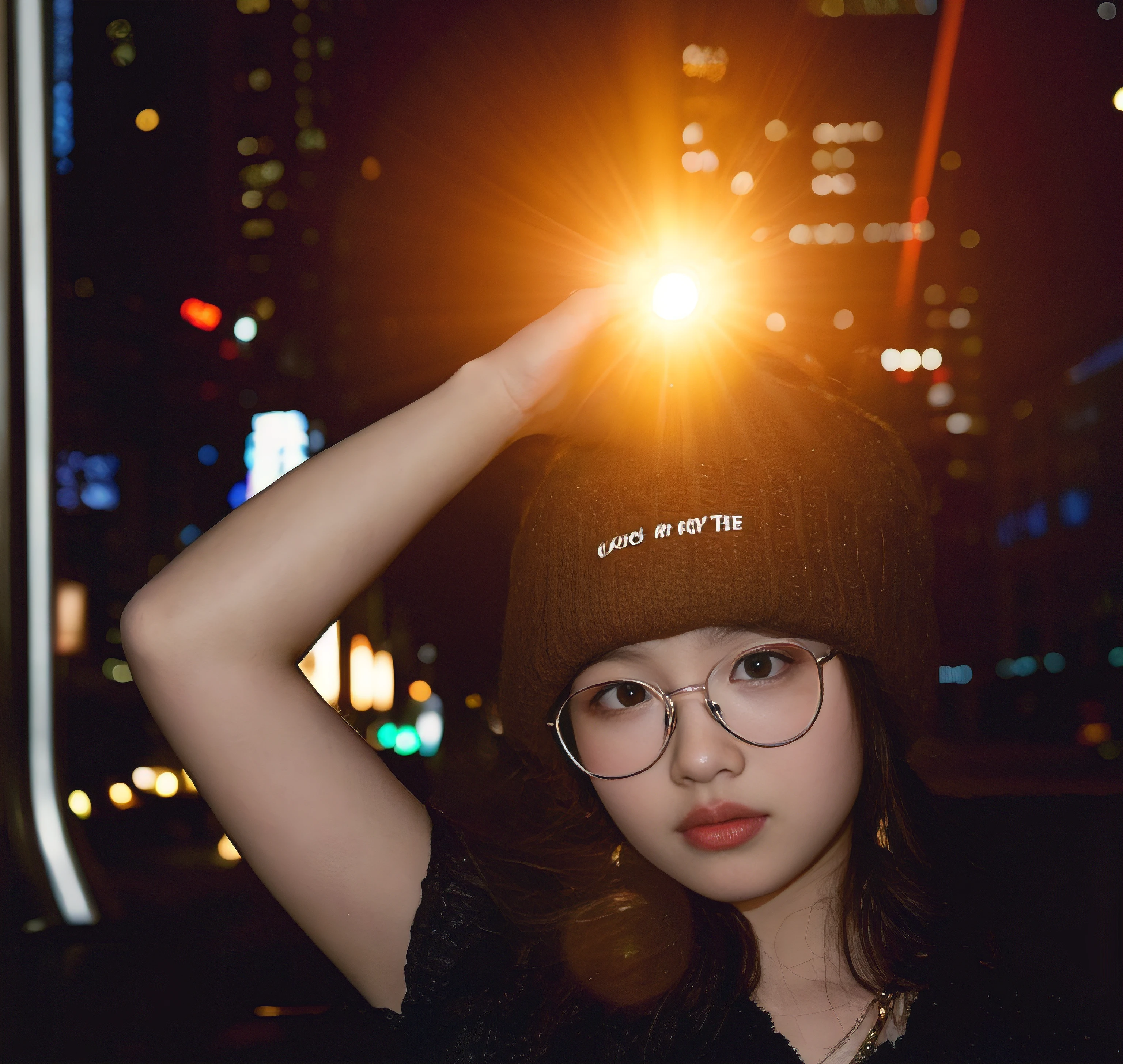 There was a woman sitting with her hands crossed, portrait of jossi of blackpink, lofi portrait, mid shot portrait, a girl with round glasses, lofi-girl, Low ISO, lofi portrait at a window, high quality portrait, Album art, A young Asian woman, ulzzangs