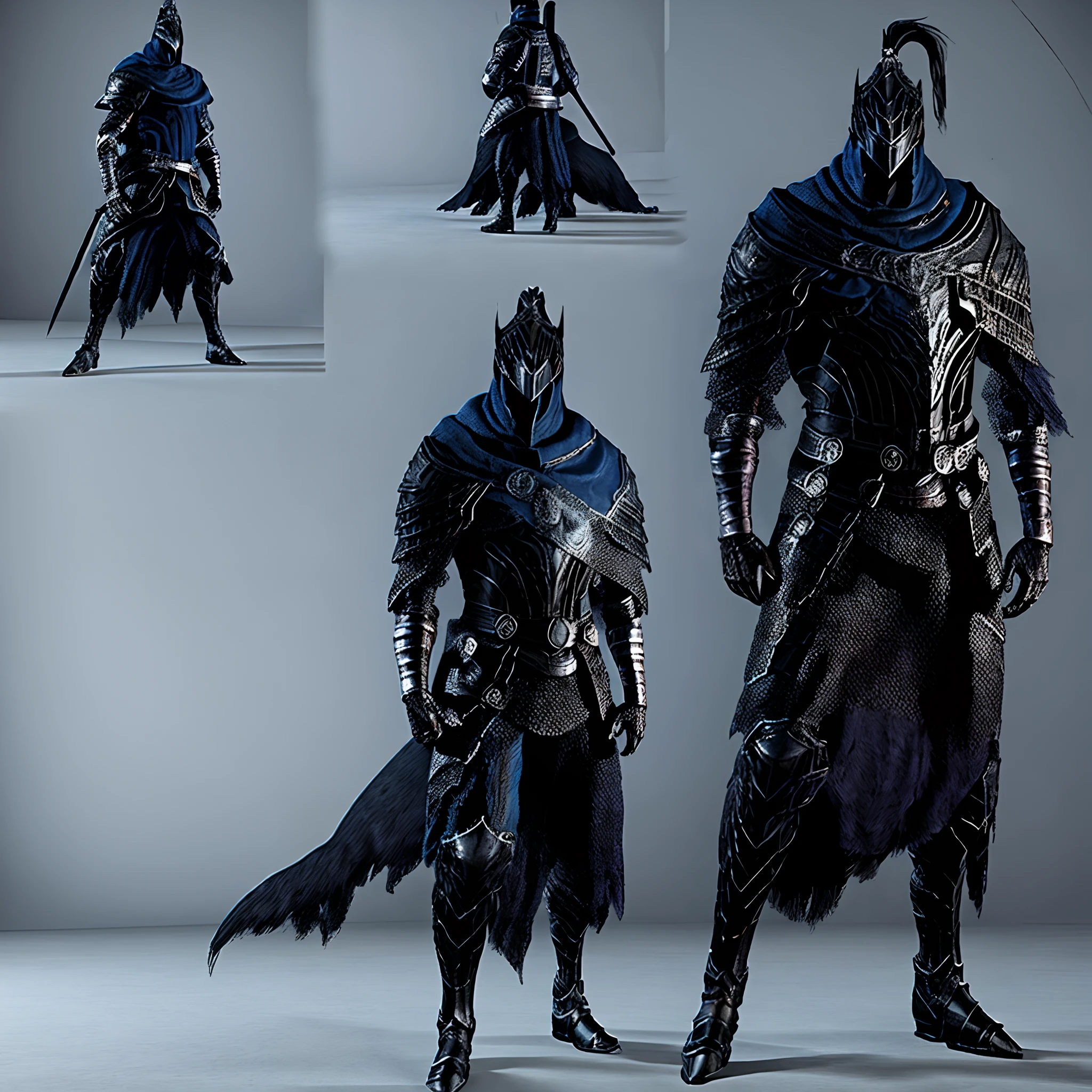 knight,action-packed , helm, ponytail , cloak, night,3d model,dark souls,dark fantasy,epic pose,full body,tall,slim, extremely detailed, highest quality digital art,solo,1 man