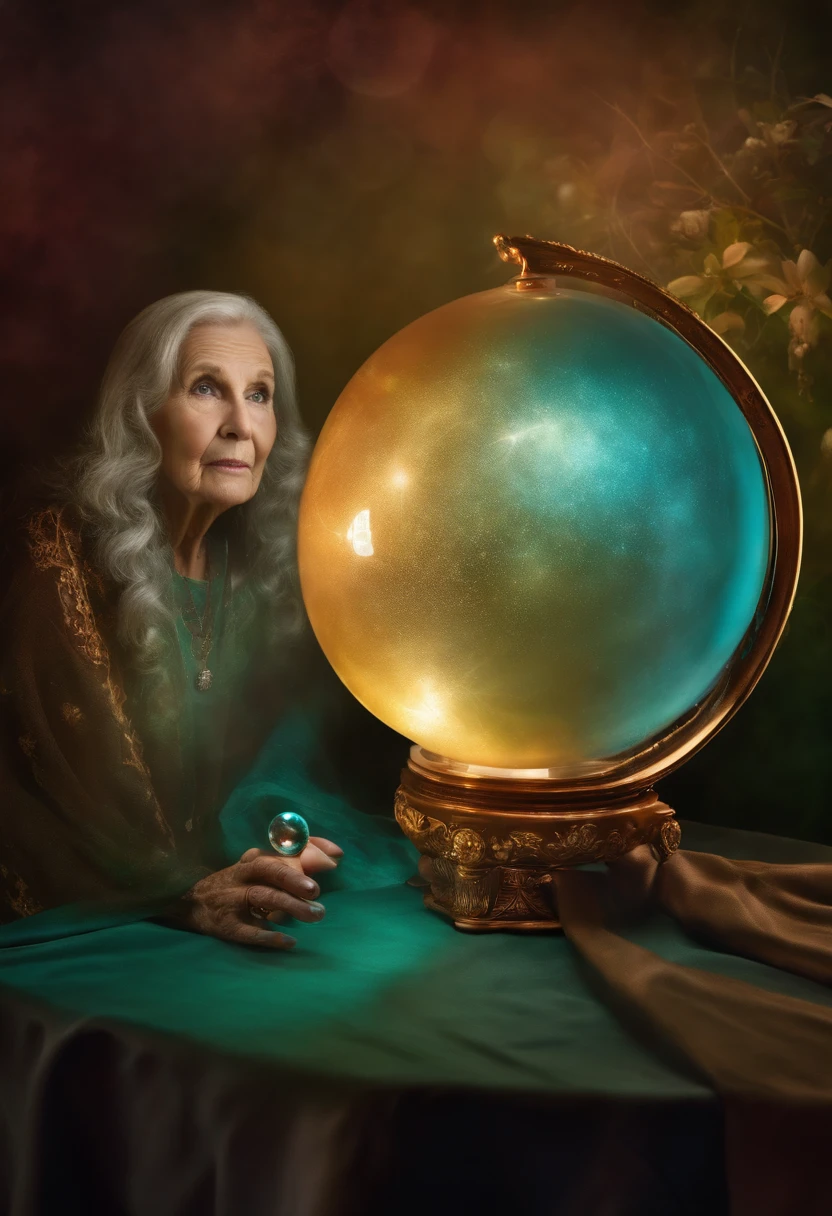 Elderly Psychic With Crystal Ball With Crystal Ball Looking Ahead