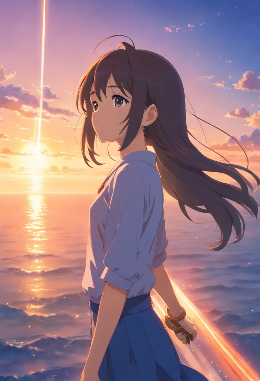 obra-prima, melhor qualidade, filme ainda, 36 years old, mulher nuvem, floating into the sky, Close-up, brilhante, Feliz, Soft lighting and Warm, sun sunset, (Sparks: 0,7), peitos grandes, seios, sem roupa, sexy