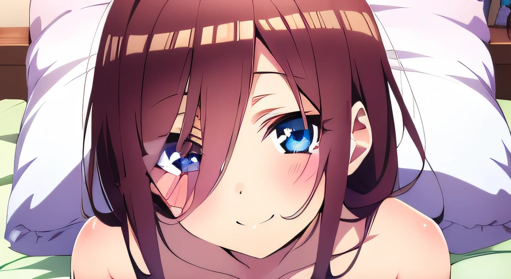 ((masutepiece)), ((Best Quality)), (Ultra-detailed), Anime style, on the bed, Cute s, 1girl in, Solo, ((Beautiful eyes))0, Smile