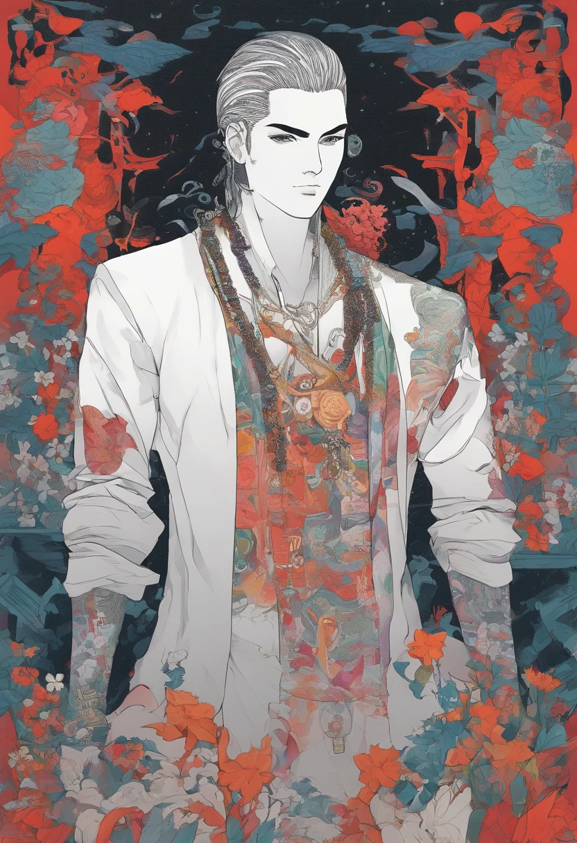 illustration of Strahd Von Zarovich from the Curse of Strahd D&D module in modern clothing, he is wearing street wear that is popular with rappers between the years of 2020 to 2023, Modern rapper clothing, he has tattoos on his neck, face, and arms, multiple rapper tattoos, post malone tattoos
