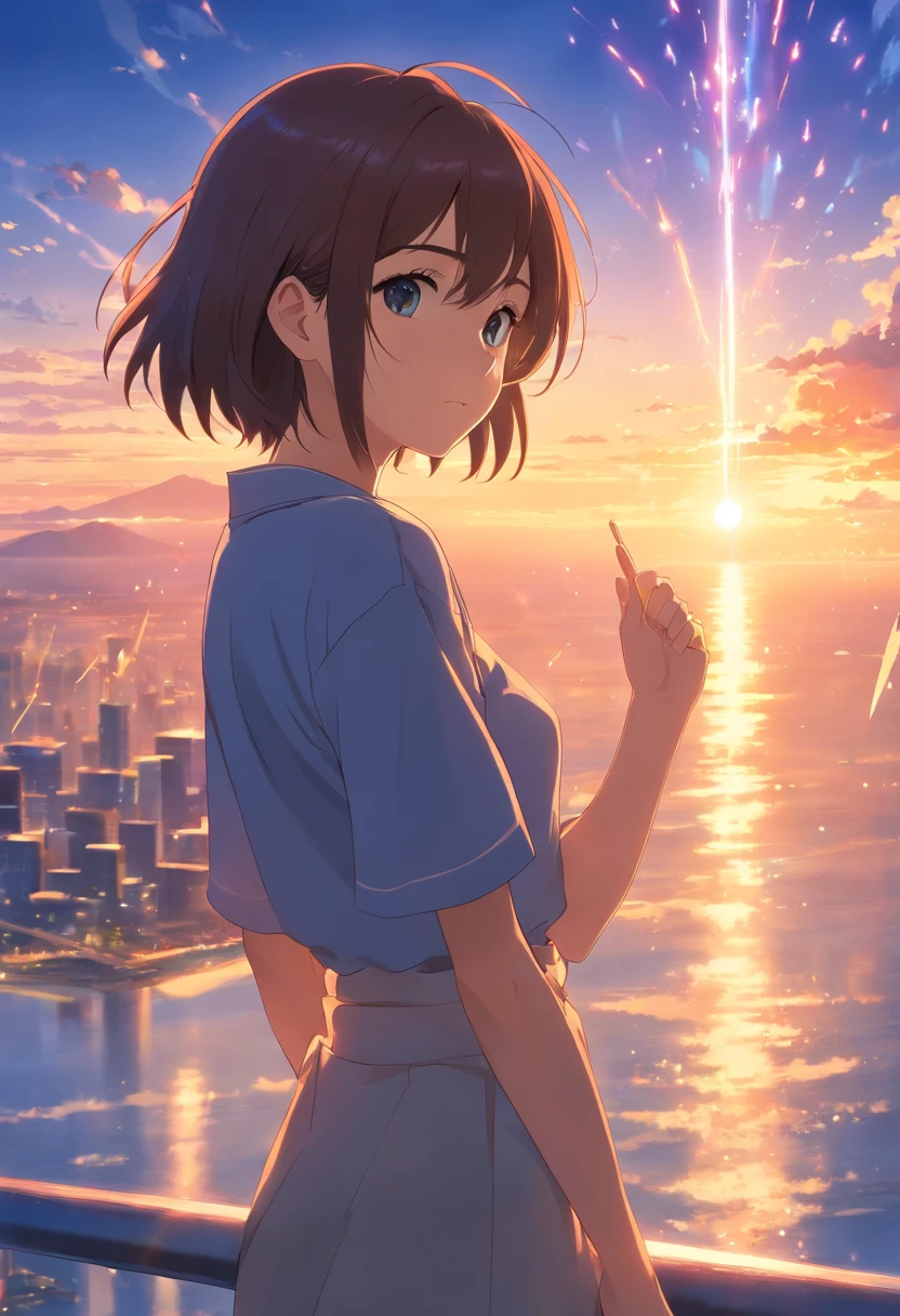 obra-prima, melhor qualidade, filme ainda, 36 anos, mulher nuvem, floating into the sky, Close-up, brilhante, Feliz, Soft lighting and Warm, sun sunset, (Sparks: 0,7), peitos grandes, seios, sem roupa, sexy, realistico, nudez, sexo