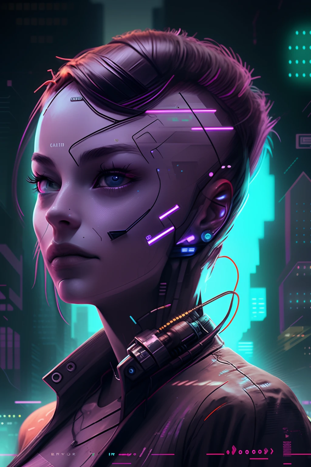a sci-fi warrior with 1 cybernetic Eye patch augmentations with glowing yellow core, (highly detailed:1.2),(best quality:1.2),(8k:1.0),(emb-rrf-low:1.0),(many many large black tattoos on head and face and eyes:1.2),sharp focus,(award-winning photograph:1.2), (subsurface scattering:1.1)
(beautiful detailed young cyborg girl:1.2), (no hair:1.2),(full body:1.2), (dynamic pose:1.2), neon glow, (detailed cybernetic eyes:1.1), close shot
(hyperrealistic:1.2), rpg, elden ring style, dramatic lighting, (highly detailed futuristic cityscape:1.2), (scifi:1.2), professional portrait photography, by wlop greg rutkowski jeffrey simpson alphonse mucha