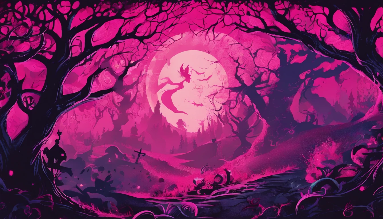 (a pink-haired demon woman,spells:1.1,glowing:1.1)(illustration)(best quality,ultra-detailed,realistic:1.37),demonic witch(demonic:1.1)(magic:1.1)(forest)(dark and mysterious,ominous atmosphere),casting powerful spells,creating magical energy(magic:1.1),vibrant pink hair(swirling pink hair)(flowing pink hair),horns(devil horns:1.1),piercing red eyes,enchanted scepter(magical scepter),elaborate dark robe,glowing magical sigils,fiery embers swirling(magical embers:1.1)(glowing embers),magical aura(glowing aura),eerie shadows,otherworldly presence(presence),sinister smile,nightfall in the background(dark night:1.1)(moonlit forest),lush and dense foliage(twisted trees)(mystical plants:1.1),mystical particles(swirling particles)(floating particles),ethereal glow(ethereal:1.1)(soft glow),faint moonlight breaking through the trees,haunting and captivating(scary atmosphere),bewitching beauty,wide range of colors(vivid colors)(contrasting colors),mystical realm,impressive details,dynamic composition,mesmerizing artwork,photorealistic style(picasso style),impressive shading and lighting,explosive energy,magical atmosphere(fantasy atmosphere),dreamlike scene