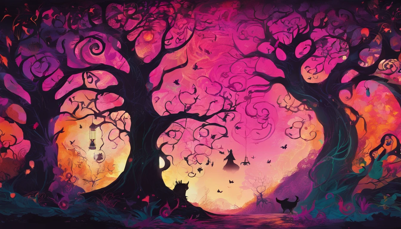 (a pink-haired demon woman,spells:1.1,glowing:1.1)(illustration)(best quality,ultra-detailed,realistic:1.37),demonic witch(demonic:1.1)(magic:1.1)(forest)(dark and mysterious,ominous atmosphere),casting powerful spells,creating magical energy(magic:1.1),vibrant pink hair(swirling pink hair)(flowing pink hair),horns(devil horns:1.1),piercing red eyes,enchanted scepter(magical scepter),elaborate dark robe,glowing magical sigils,fiery embers swirling(magical embers:1.1)(glowing embers),magical aura(glowing aura),eerie shadows,otherworldly presence(presence),sinister smile,nightfall in the background(dark night:1.1)(moonlit forest),lush and dense foliage(twisted trees)(mystical plants:1.1),mystical particles(swirling particles)(floating particles),ethereal glow(ethereal:1.1)(soft glow),faint moonlight breaking through the trees,haunting and captivating(scary atmosphere),bewitching beauty,wide range of colors(vivid colors)(contrasting colors),mystical realm,impressive details,dynamic composition,mesmerizing artwork,photorealistic style(picasso style),impressive shading and lighting,explosive energy,magical atmosphere(fantasy atmosphere),dreamlike scene